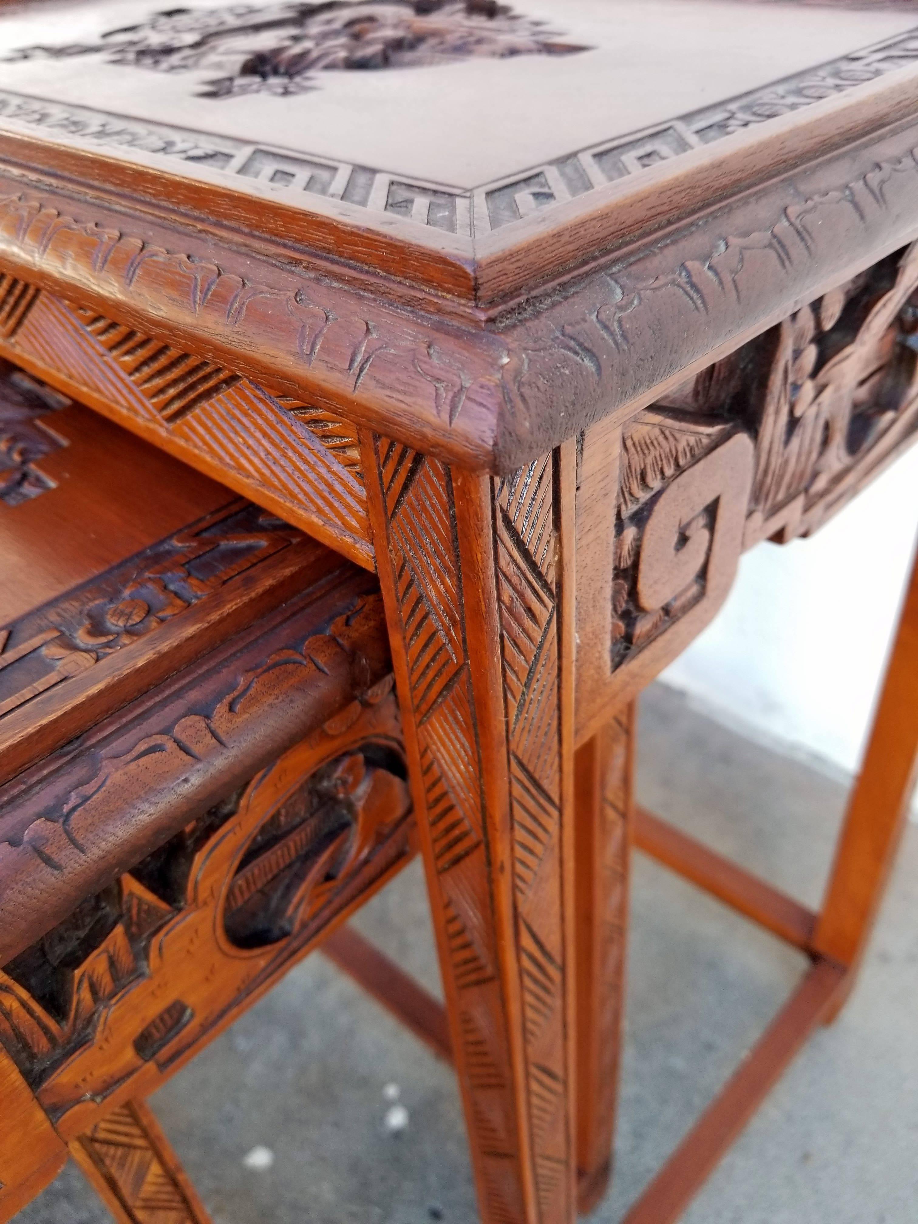 Carved Chinese Nesting Tables Set of Four In Excellent Condition For Sale In Fulton, CA