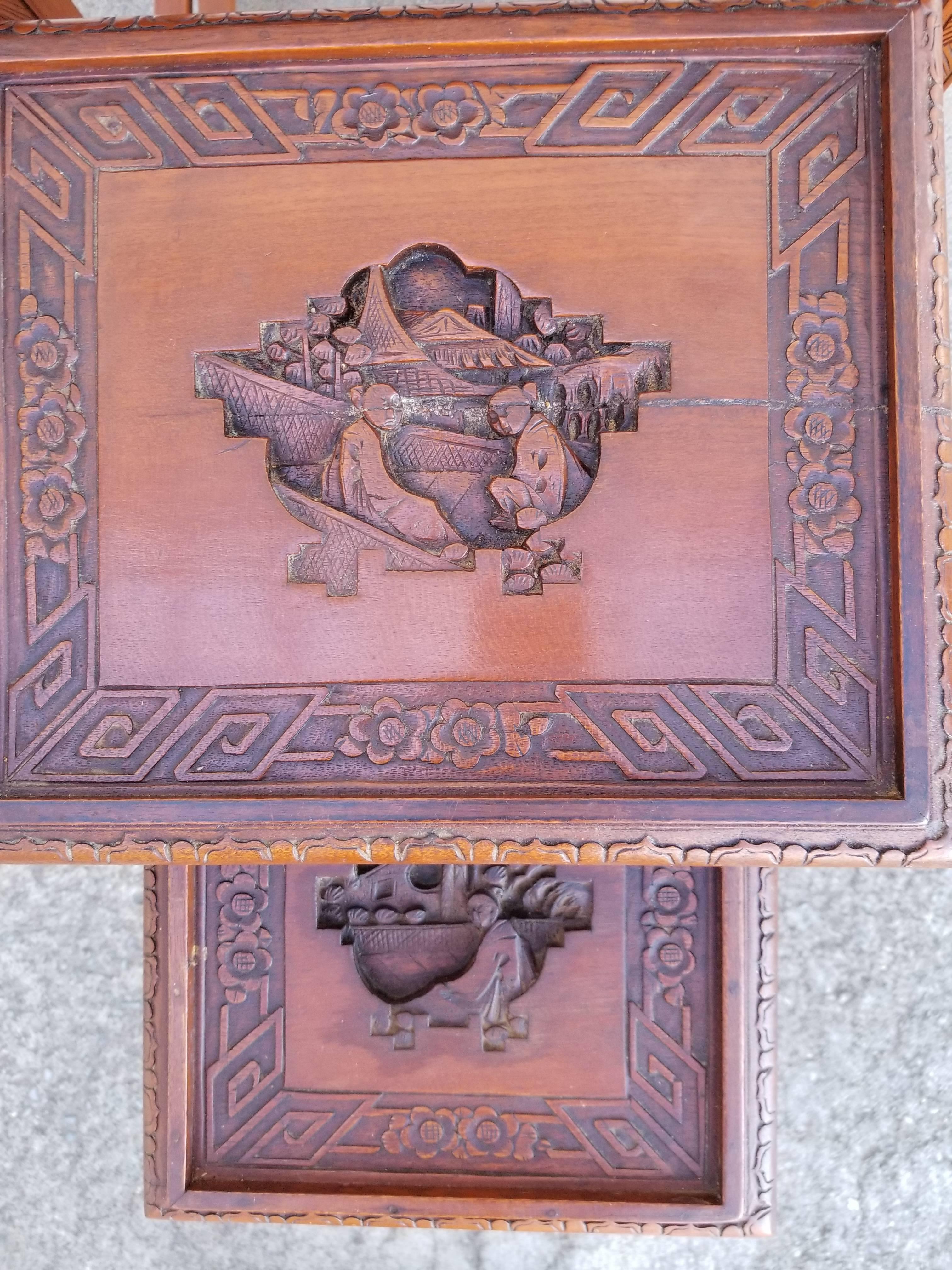 Mid-20th Century Carved Chinese Nesting Tables Set of Four For Sale