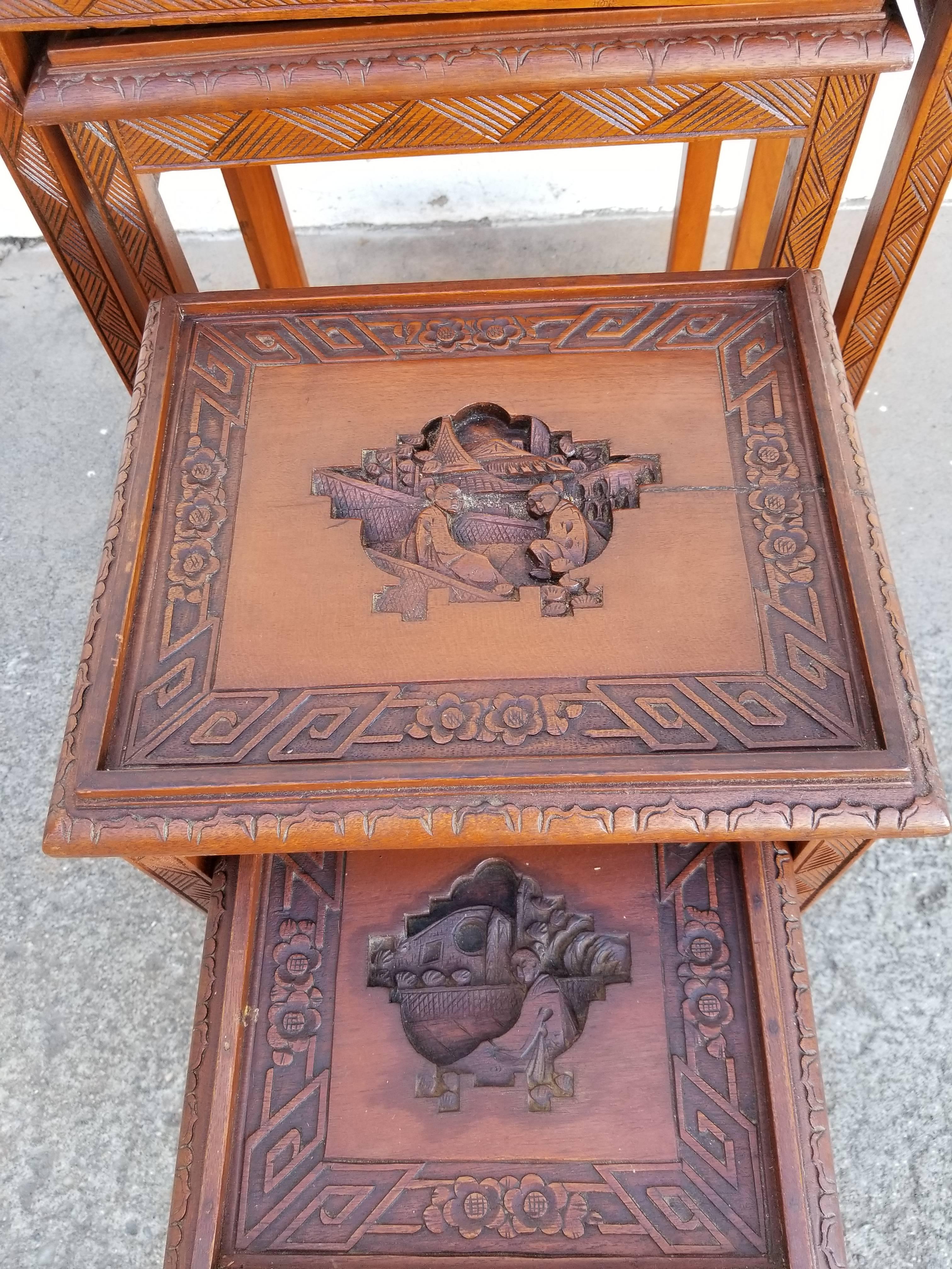 Hardwood Carved Chinese Nesting Tables Set of Four For Sale