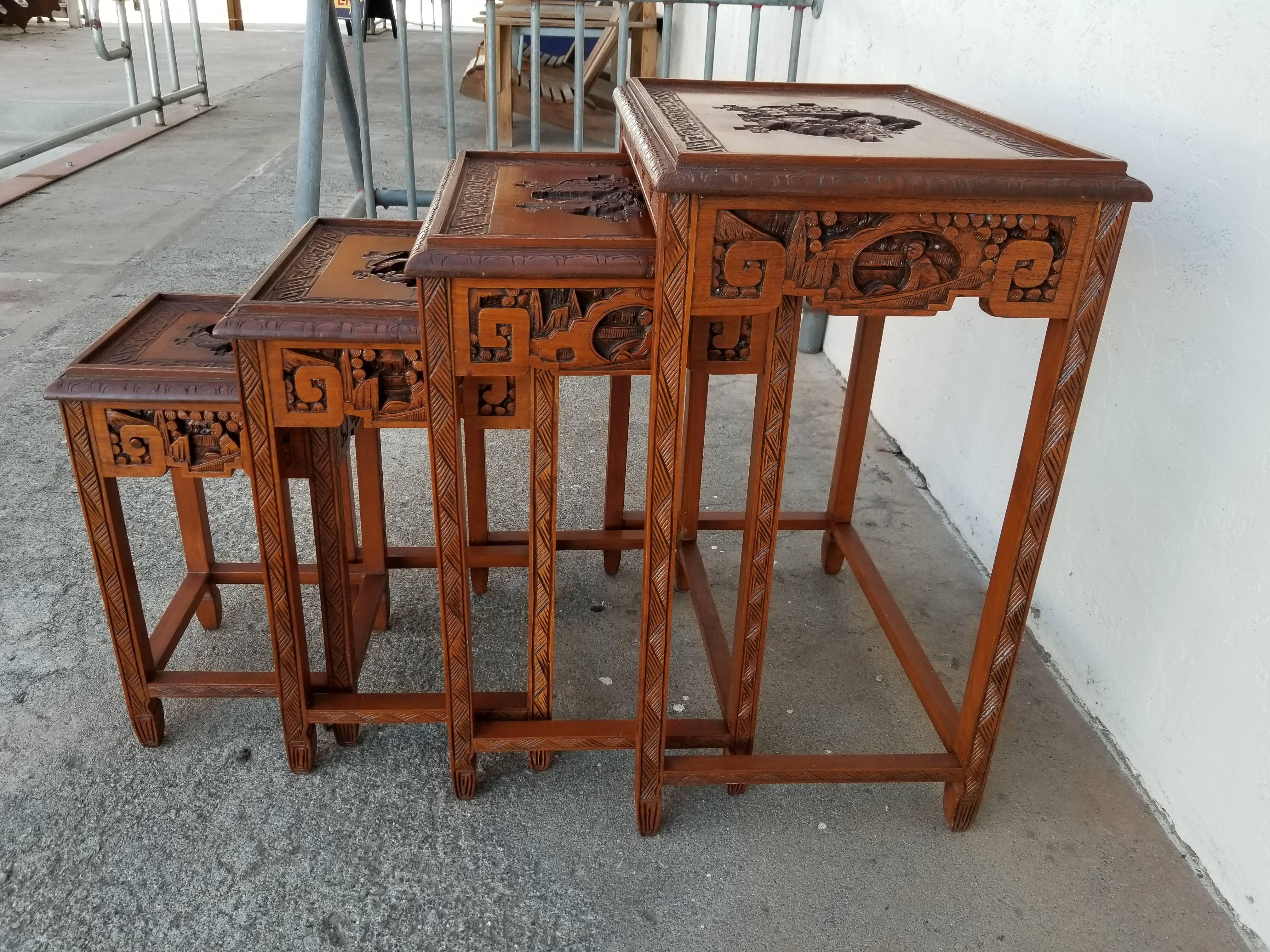 Carved Chinese Nesting Tables Set of Four For Sale 2