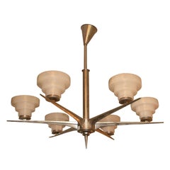 1950s Chandelier Silvered Brass and Albaster