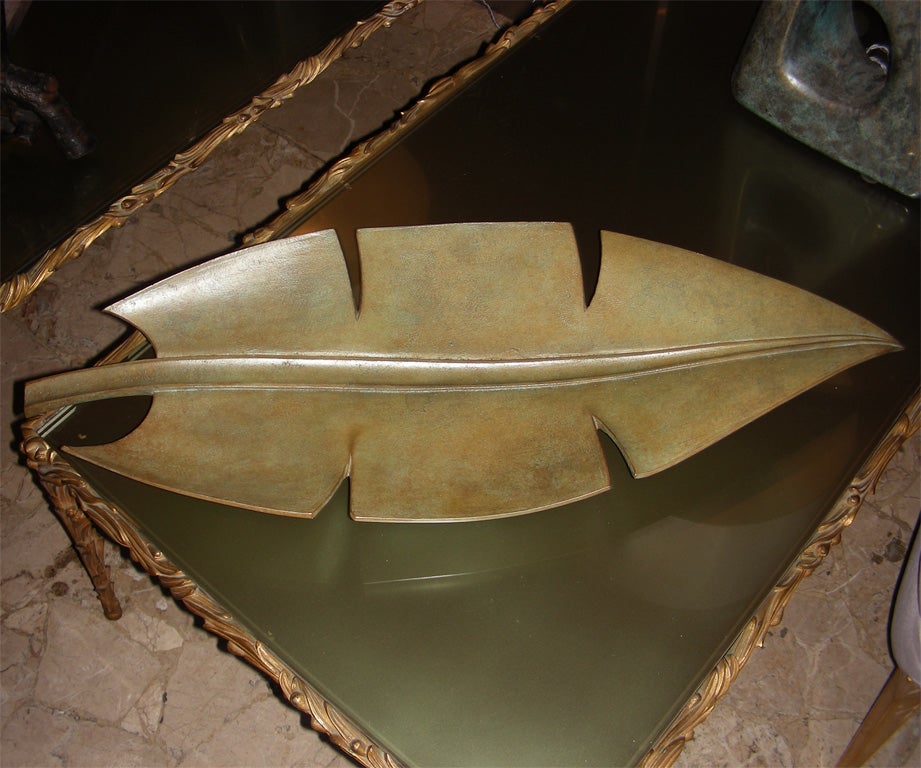 1970-1980 patinated bronze bowl shaped like a leaf, by L. Calderi.