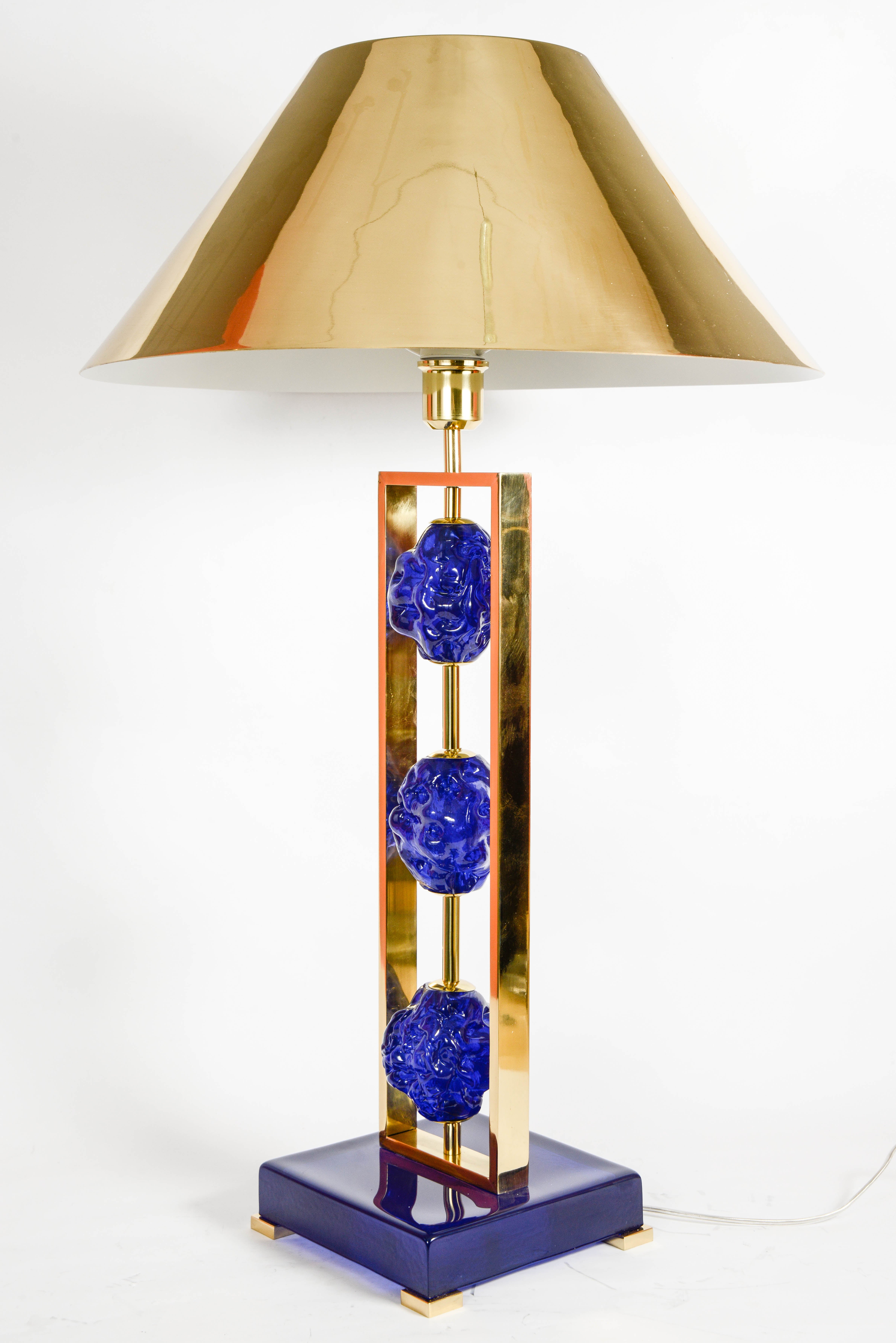 Brass Pair of Murano Glass Lamps Designed for Régis Royant