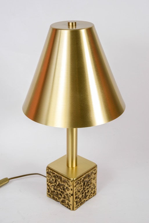 Italian 1970s bronze table lamps with brass shade.