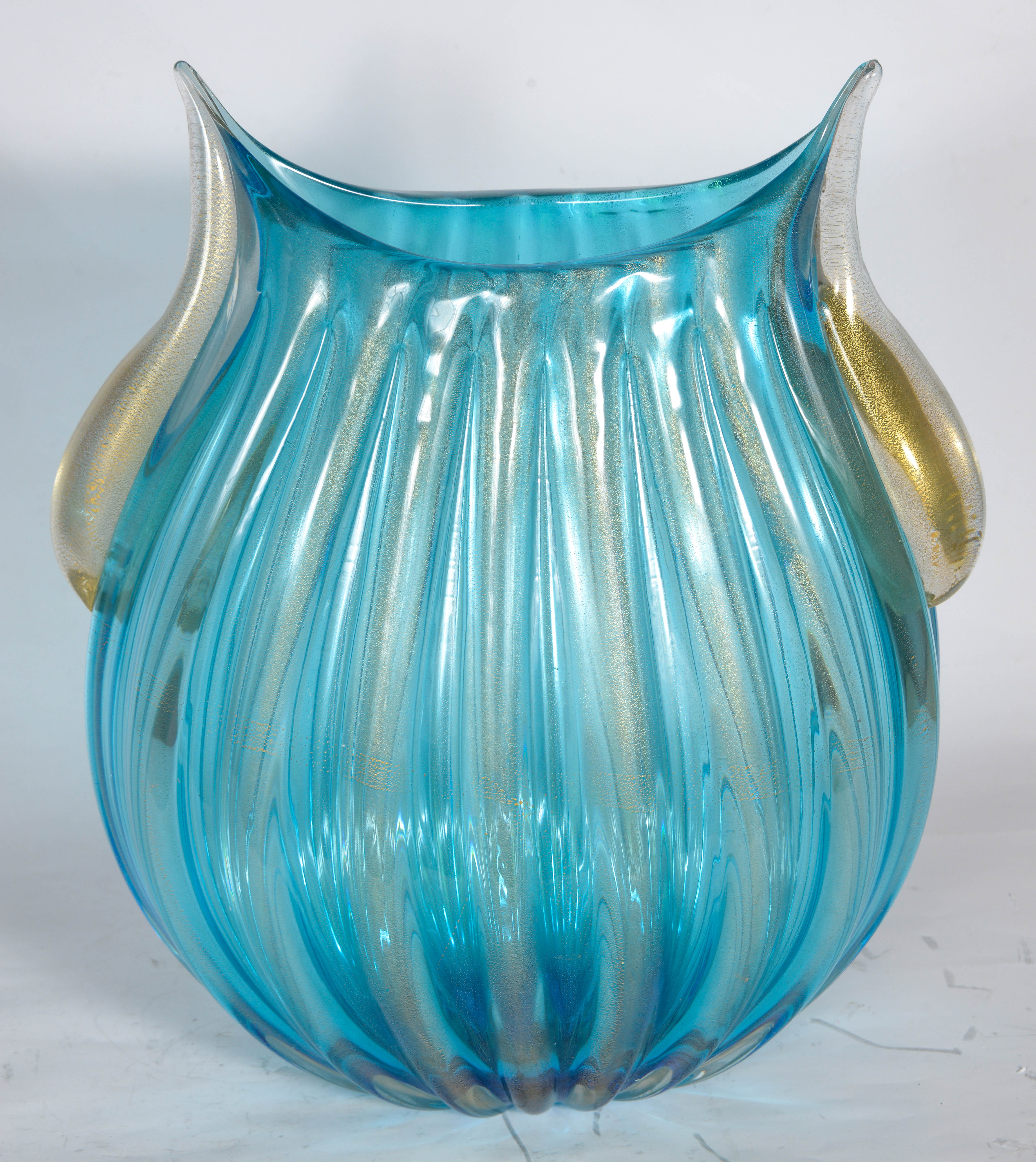 Italian Pair of Murano Glass Vases Signed