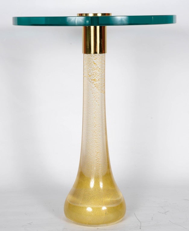 Pair of side tables with gold leaves Murano glass base.