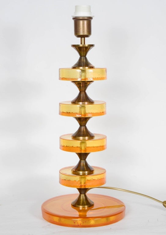 Pair of Murano glass lamps in the style of Jacques Adnet.