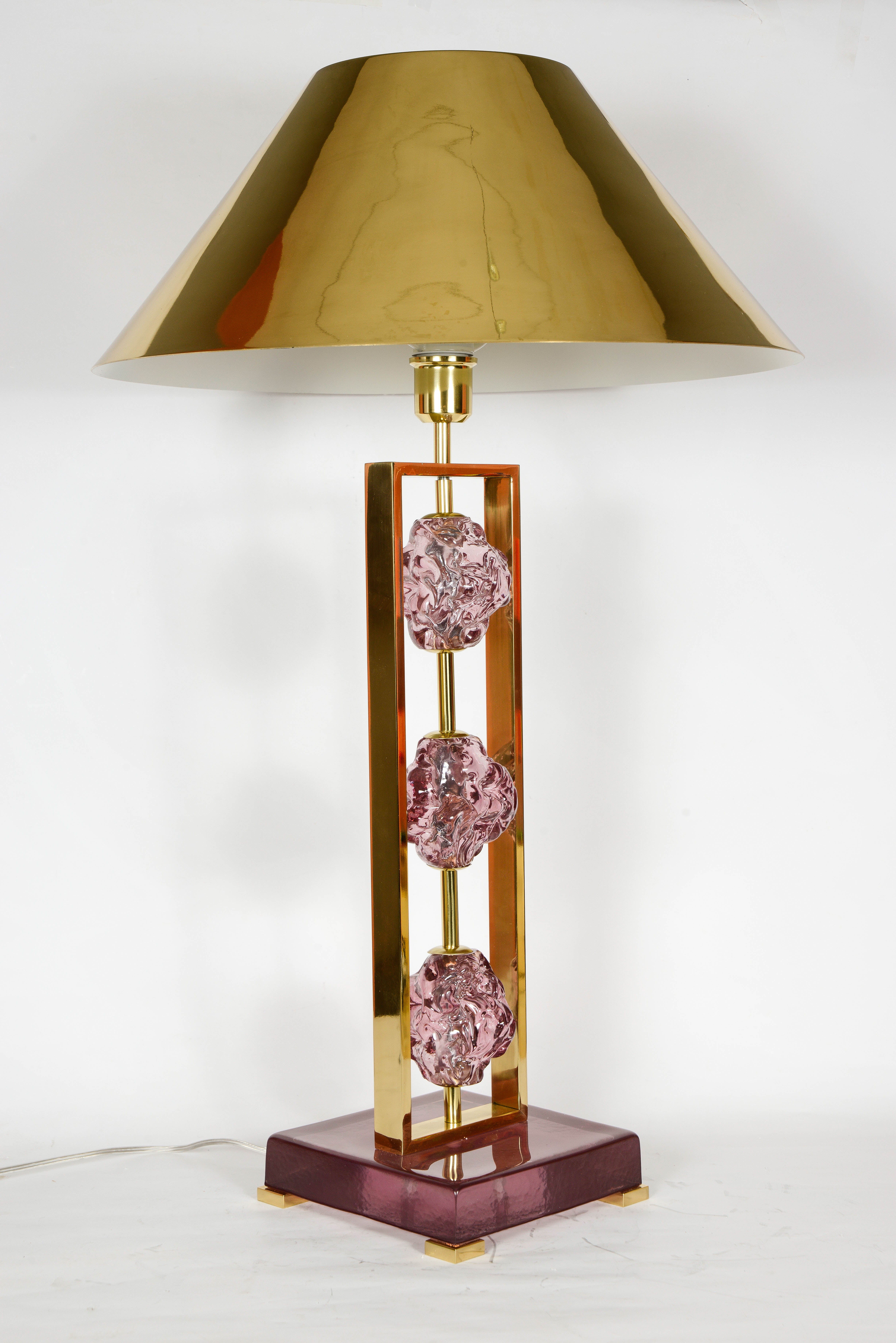 Brass Pair of Lamps Designed by Regis Royant For Sale