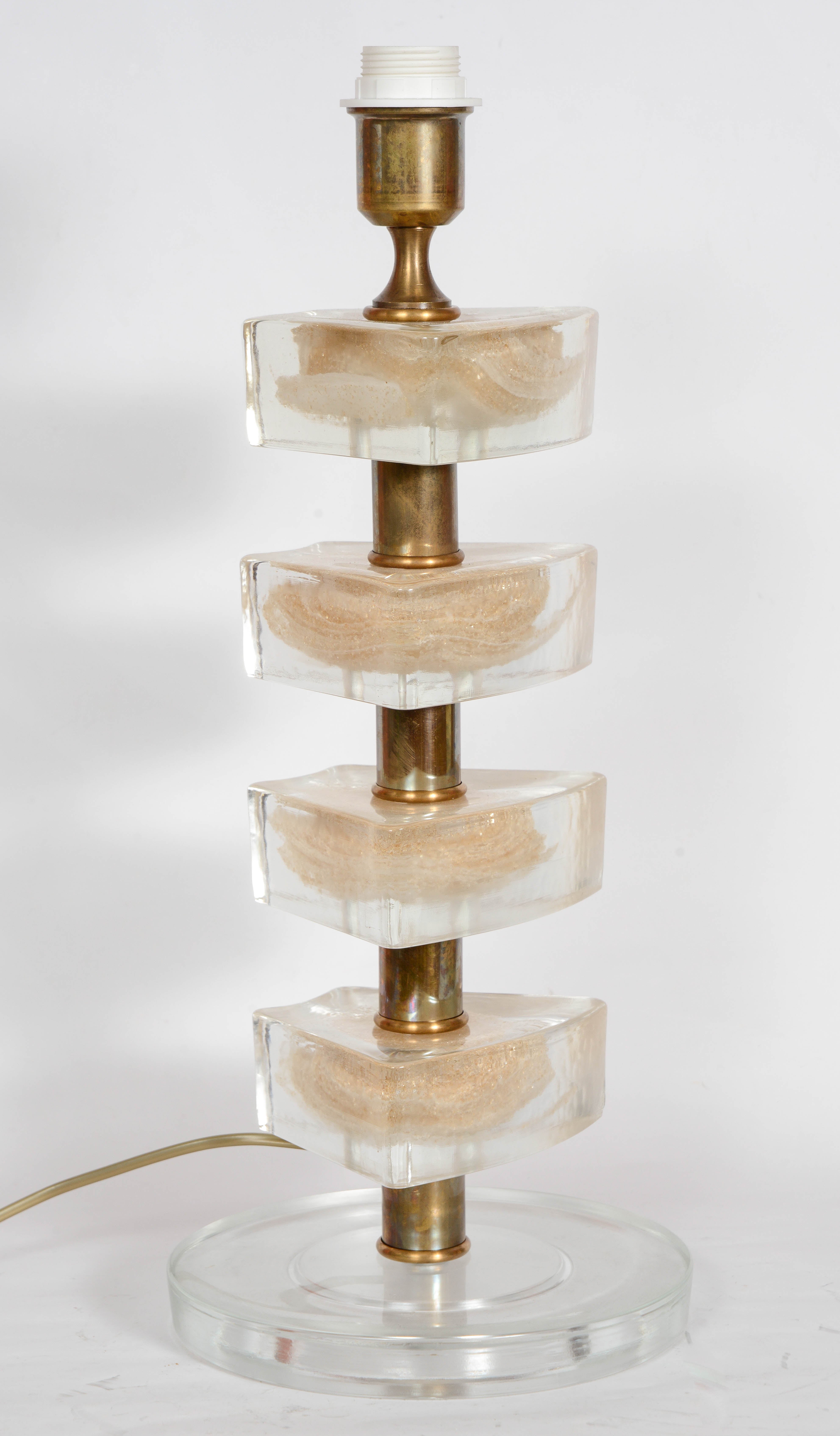 Brass Pair of Murano Glass Lamps
