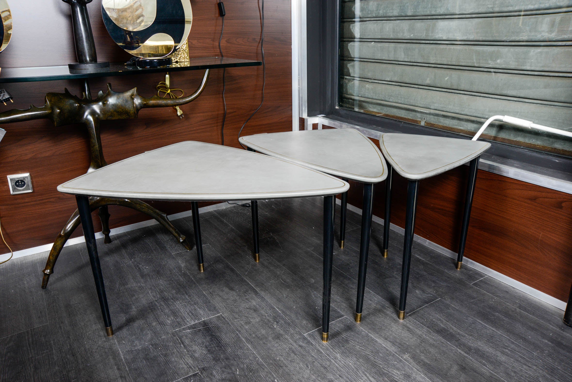 Brass Set of Three Tables in the Style of Aldo Tura