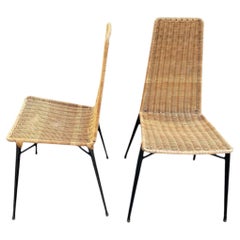1950's STitched leather and rattan chairs by Jacques Adnet