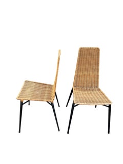 1950's STitched leather and rattan chairs by Jacques Adnet