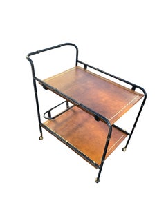 1950's Stitched leather bar cart by Jacques Adnet