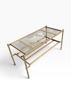 Tavolino da cocktail in pelle Stitch by Jacques Adnet, anni '50