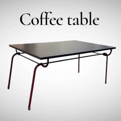 1950's Stitched leather coffee table by Jacques Adnet