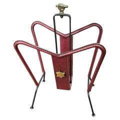 1950's Stitched leather magazine rack by Jacques ADNET
