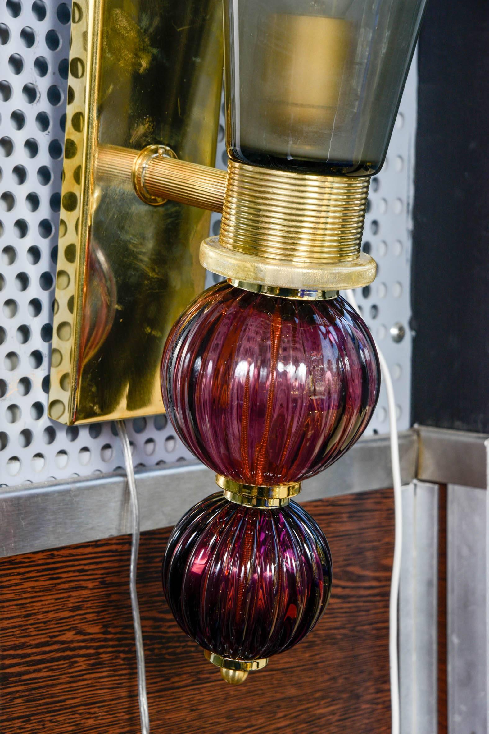 Late 20th Century Pair of Murano Glass Sconces