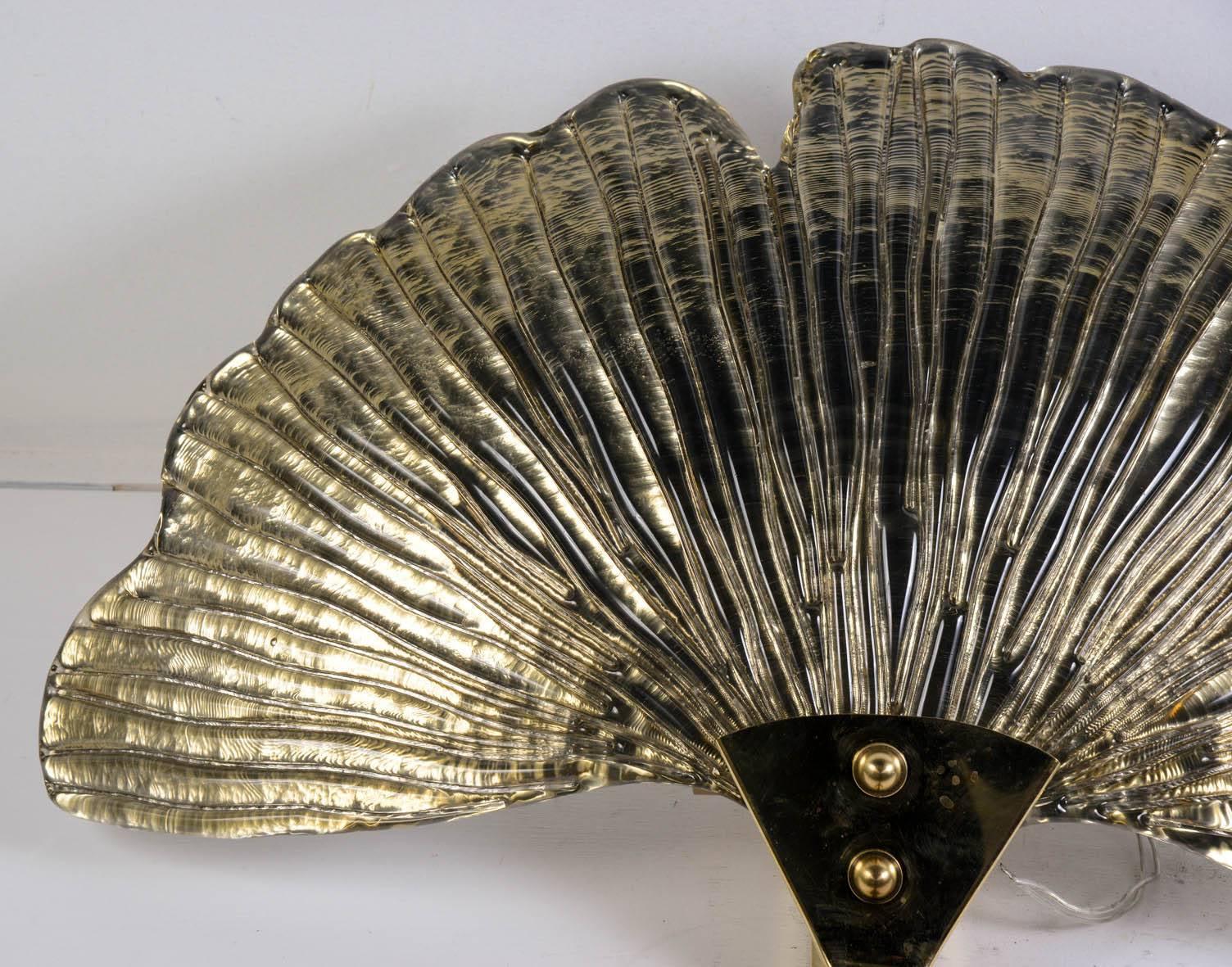 Late 20th Century Pair of Unusual Murano Glass Ginko Leaves Sconces