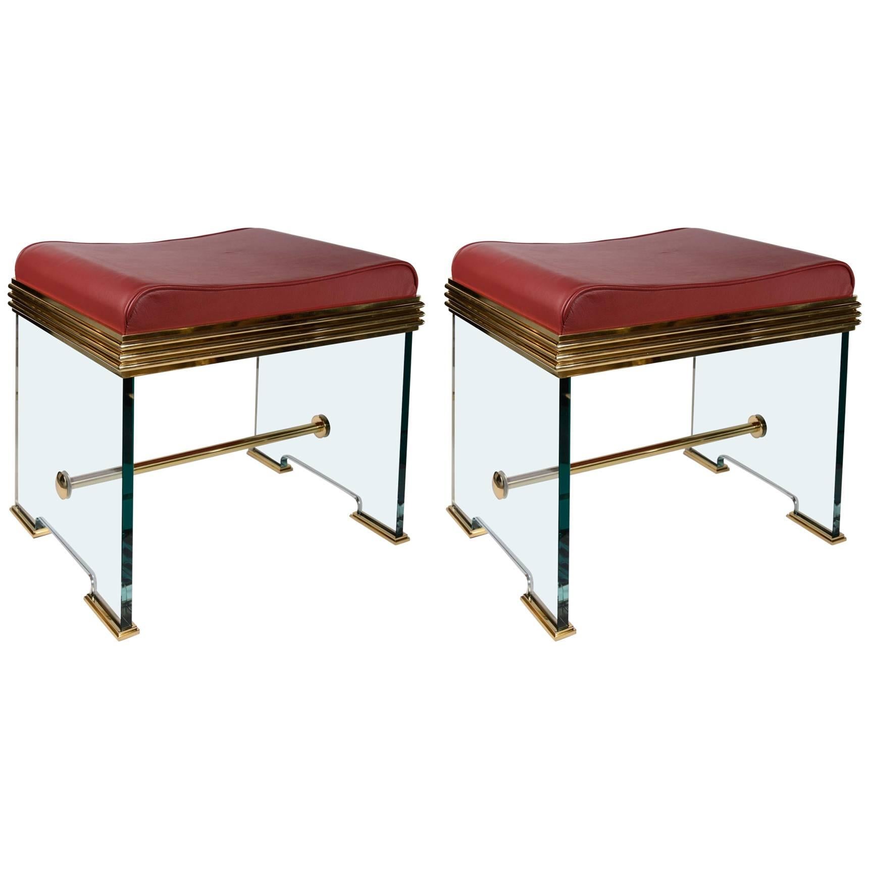 Important Pair of Stools in the Manner of Fontana Arte For Sale