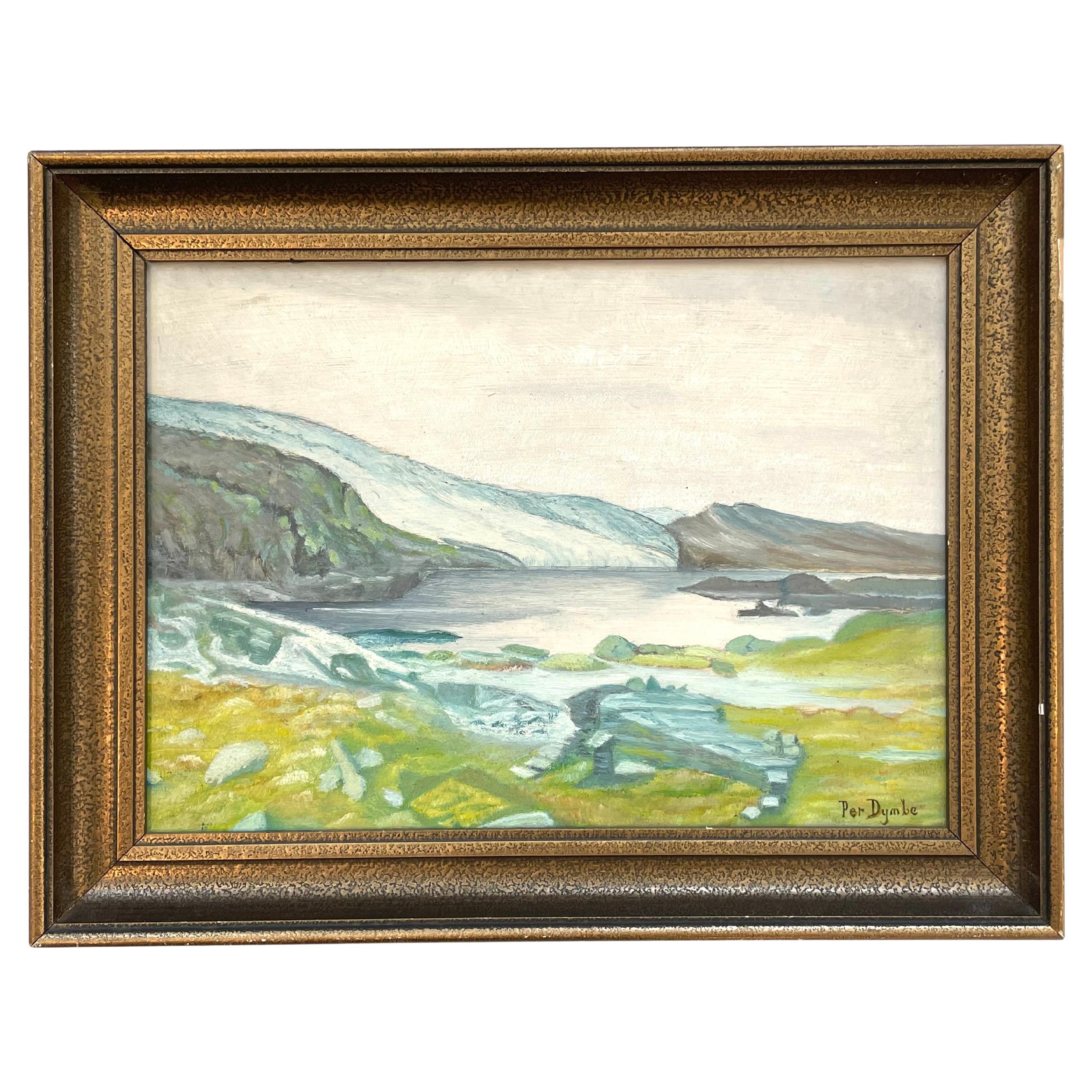 Per Dymbe peinture à l'huile norvégienne moderne du milieu du siècle d'un paysage côtier