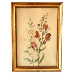 Antique early 20th century original still life red and white floral watercolour