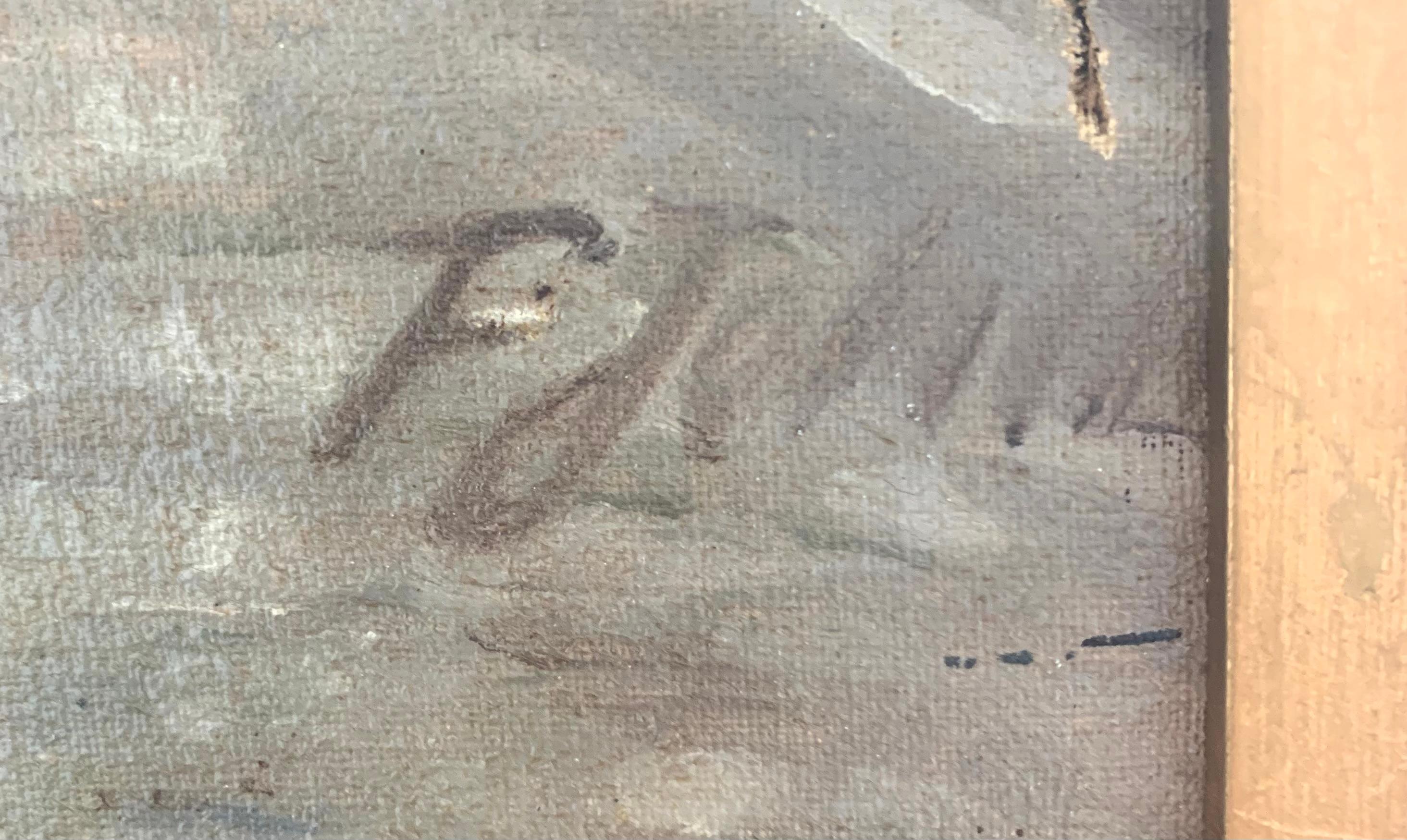 Vintage Mitte des Jahrhunderts nautischen maritimen Stadt Ölgemälde aus Dänemark mit Häusern im Angebot 3