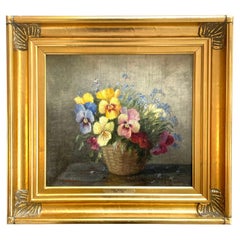 Antique Yelva Vermehren early 20th century still life painting of flowers