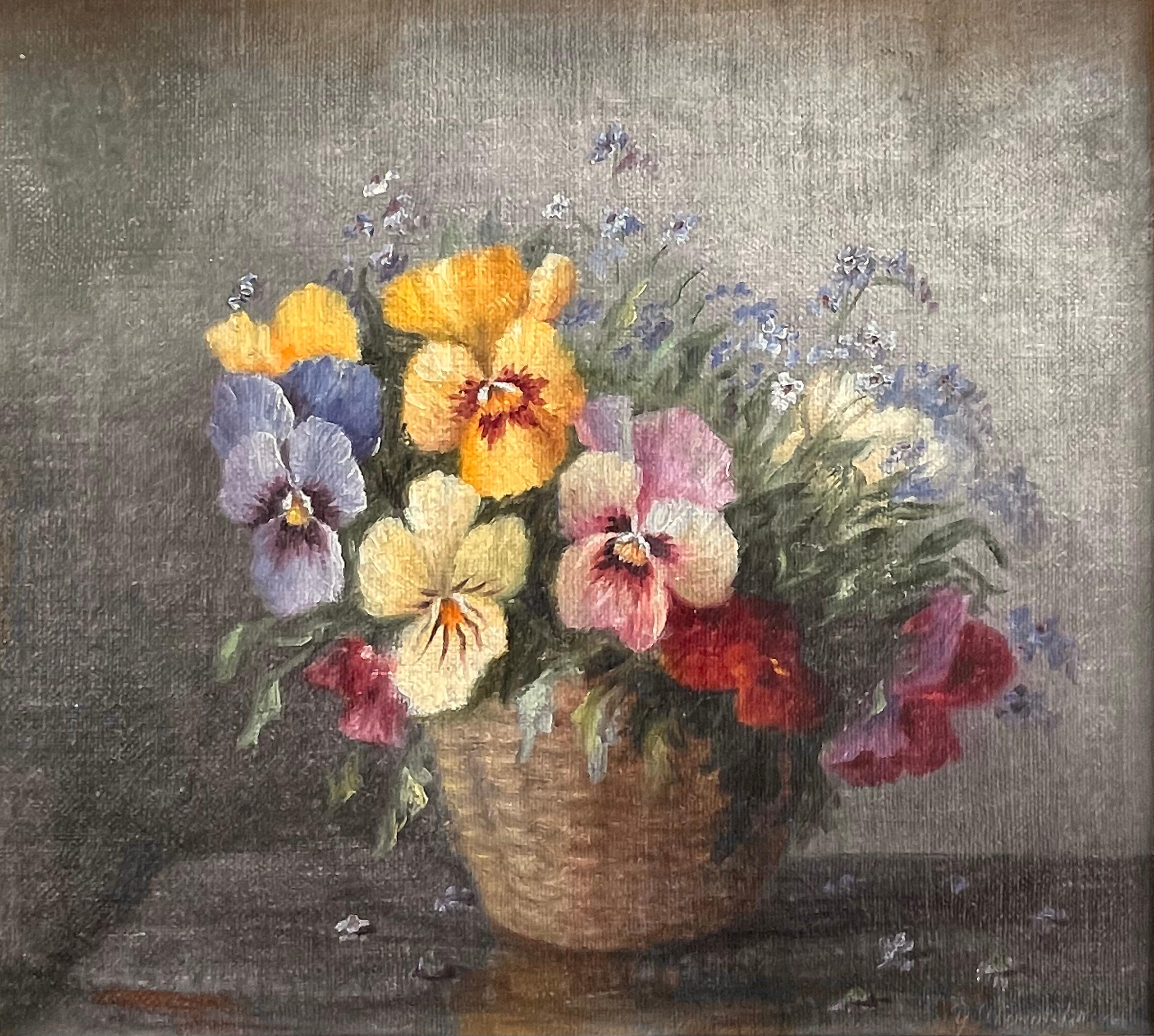 Il s'agit d'une peinture ancienne à l'huile sur assiette d'une nature morte de l'artiste Yelva Vermehren (1878-1981). 

Yelva Vermehren (1878-1981) est surtout connue pour ses natures mortes, ses compositions florales et parfois ses portraits. Son