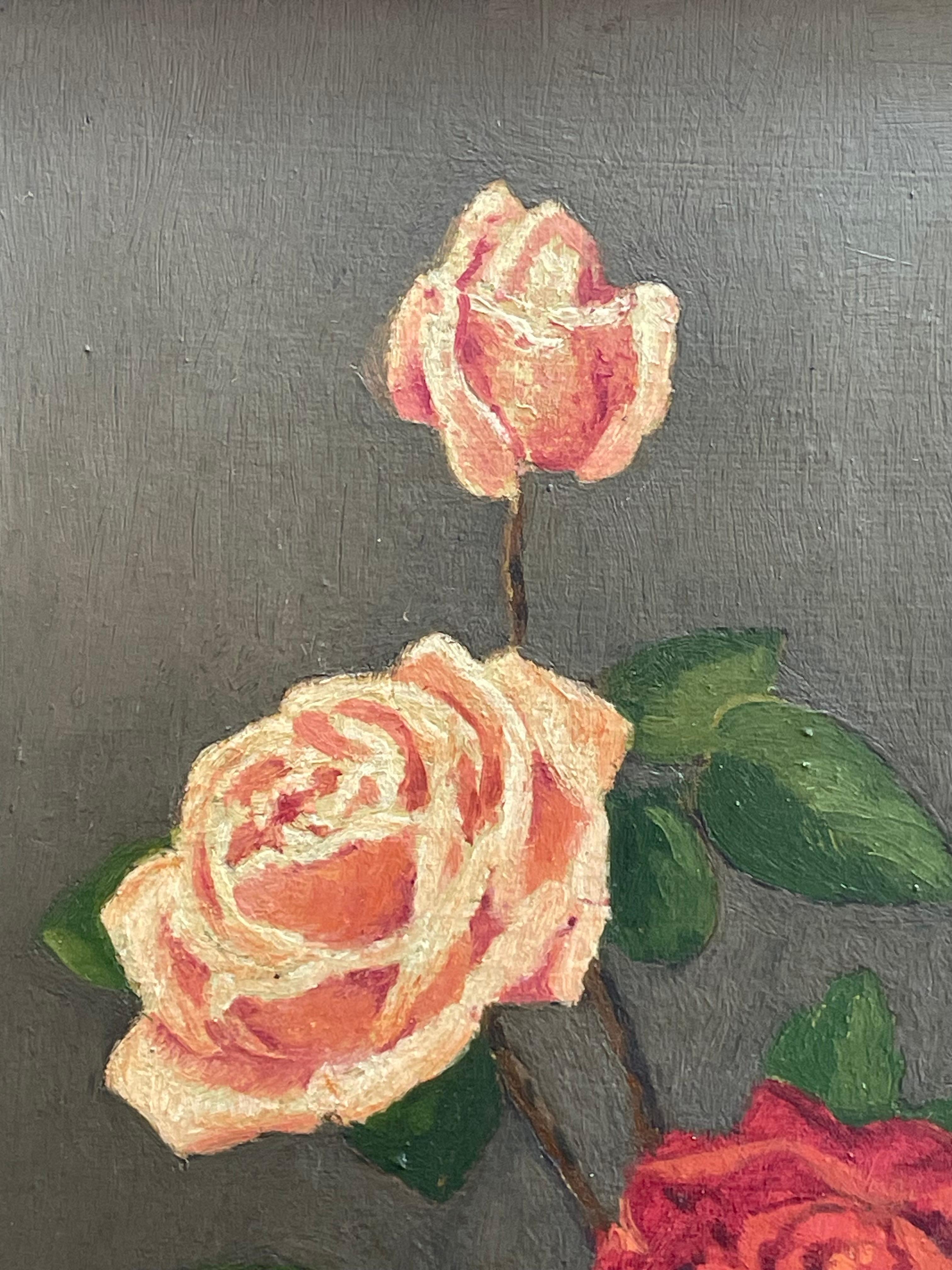Antikes dänisches Stillleben aus dem frühen 20. Jahrhundert mit Rosenblüten in einer Vase (Dänisch) im Angebot