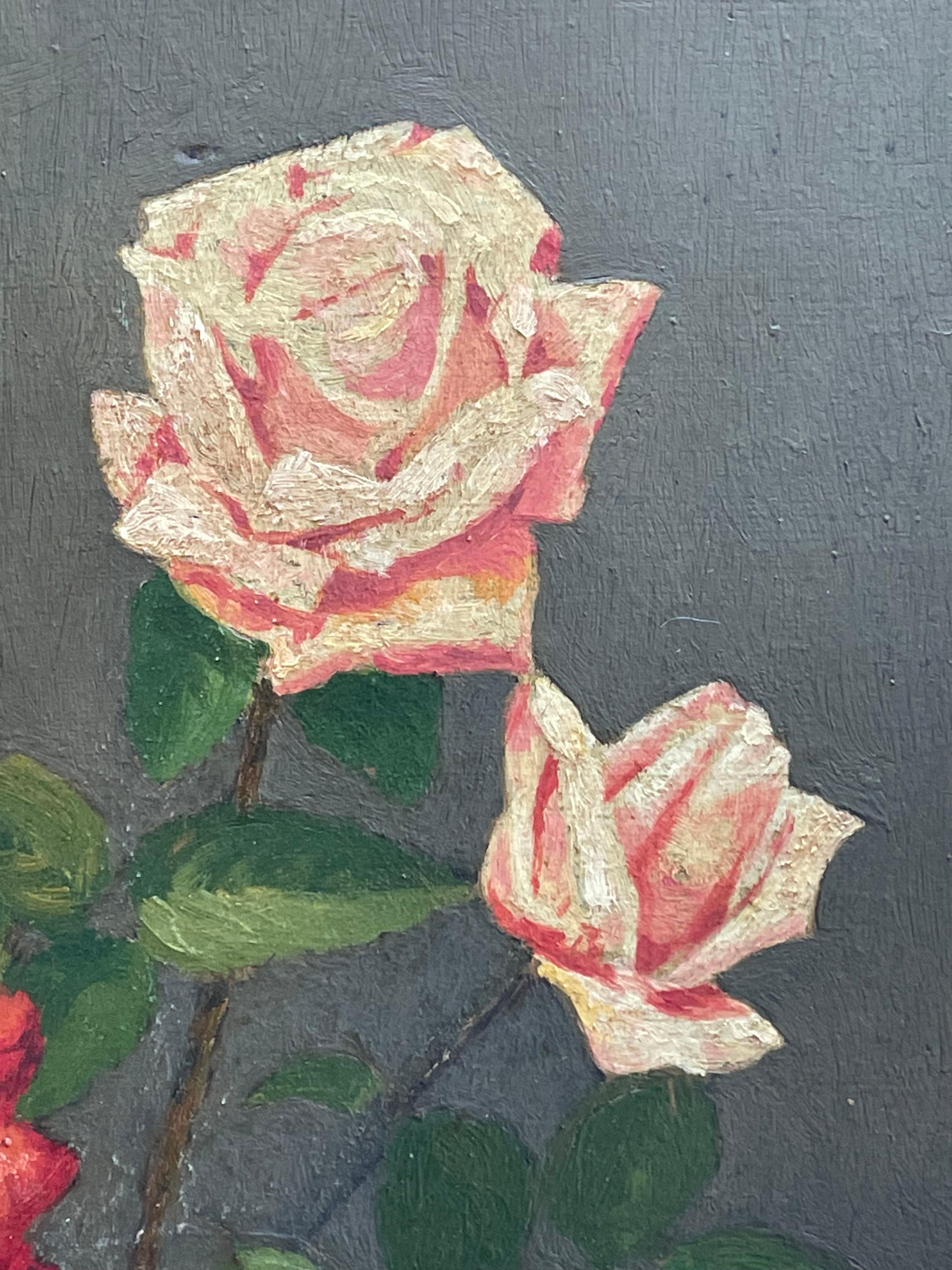 Antikes dänisches Stillleben aus dem frühen 20. Jahrhundert mit Rosenblüten in einer Vase im Zustand „Gut“ im Angebot in Ebberup, DK