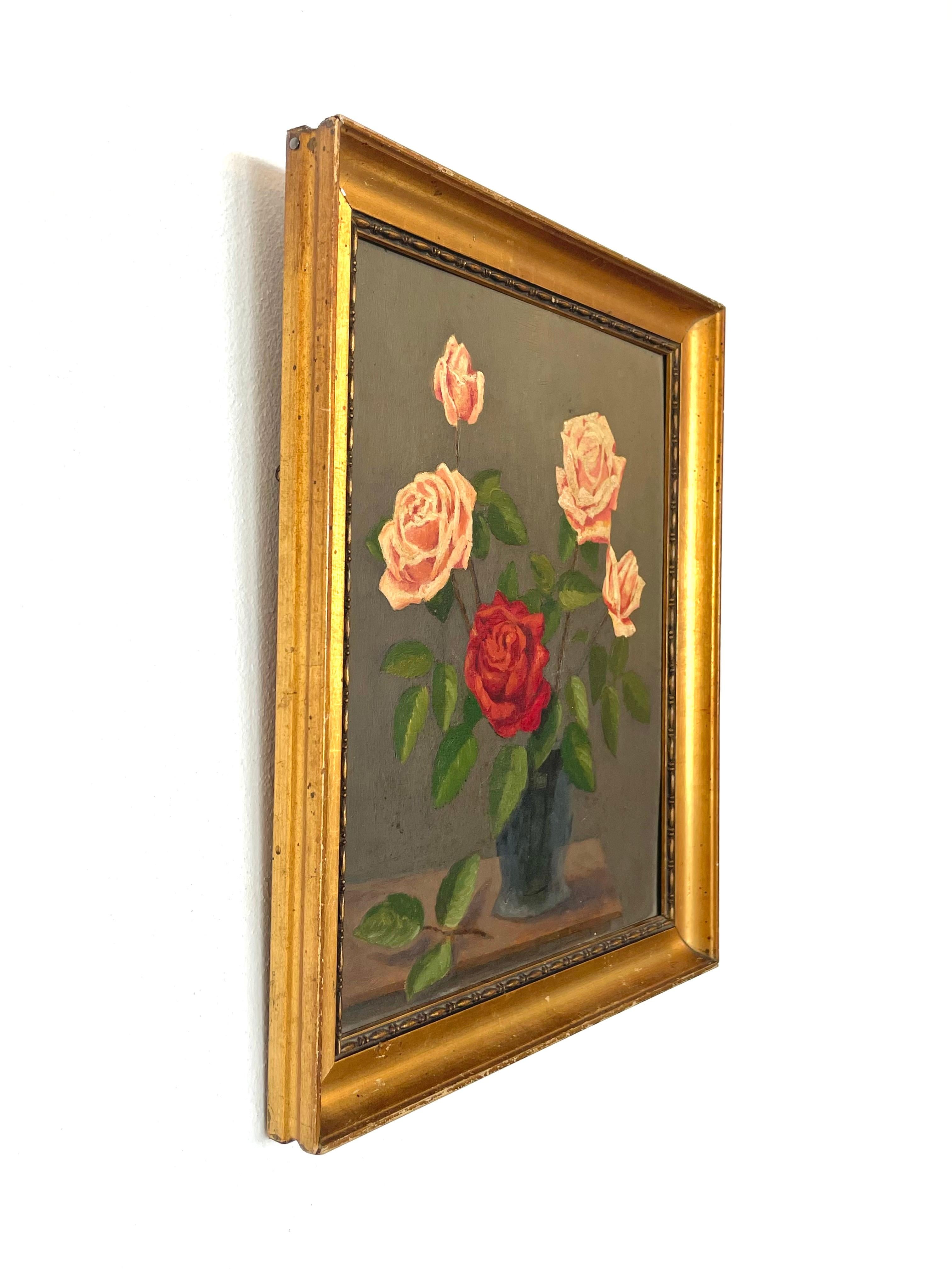 Antikes dänisches Stillleben aus dem frühen 20. Jahrhundert mit Rosenblüten in einer Vase im Angebot 3