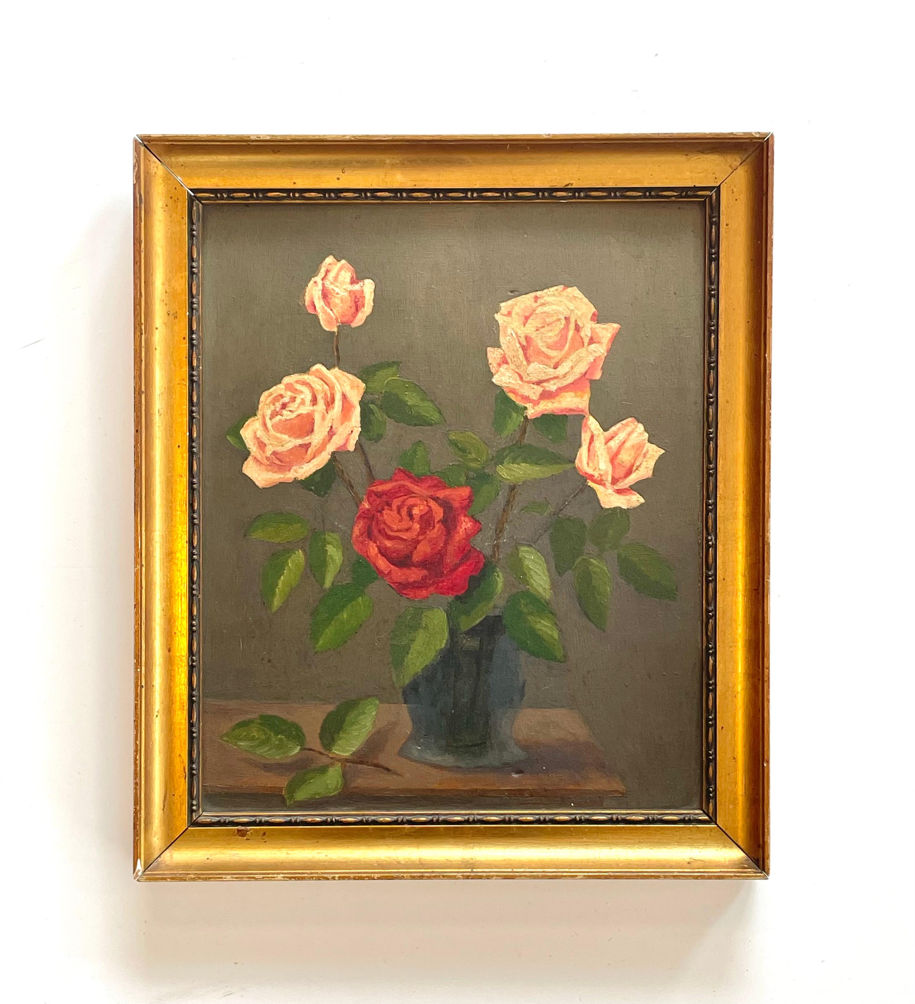Antikes dänisches Stillleben aus dem frühen 20. Jahrhundert mit Rosenblüten in einer Vase im Angebot 2