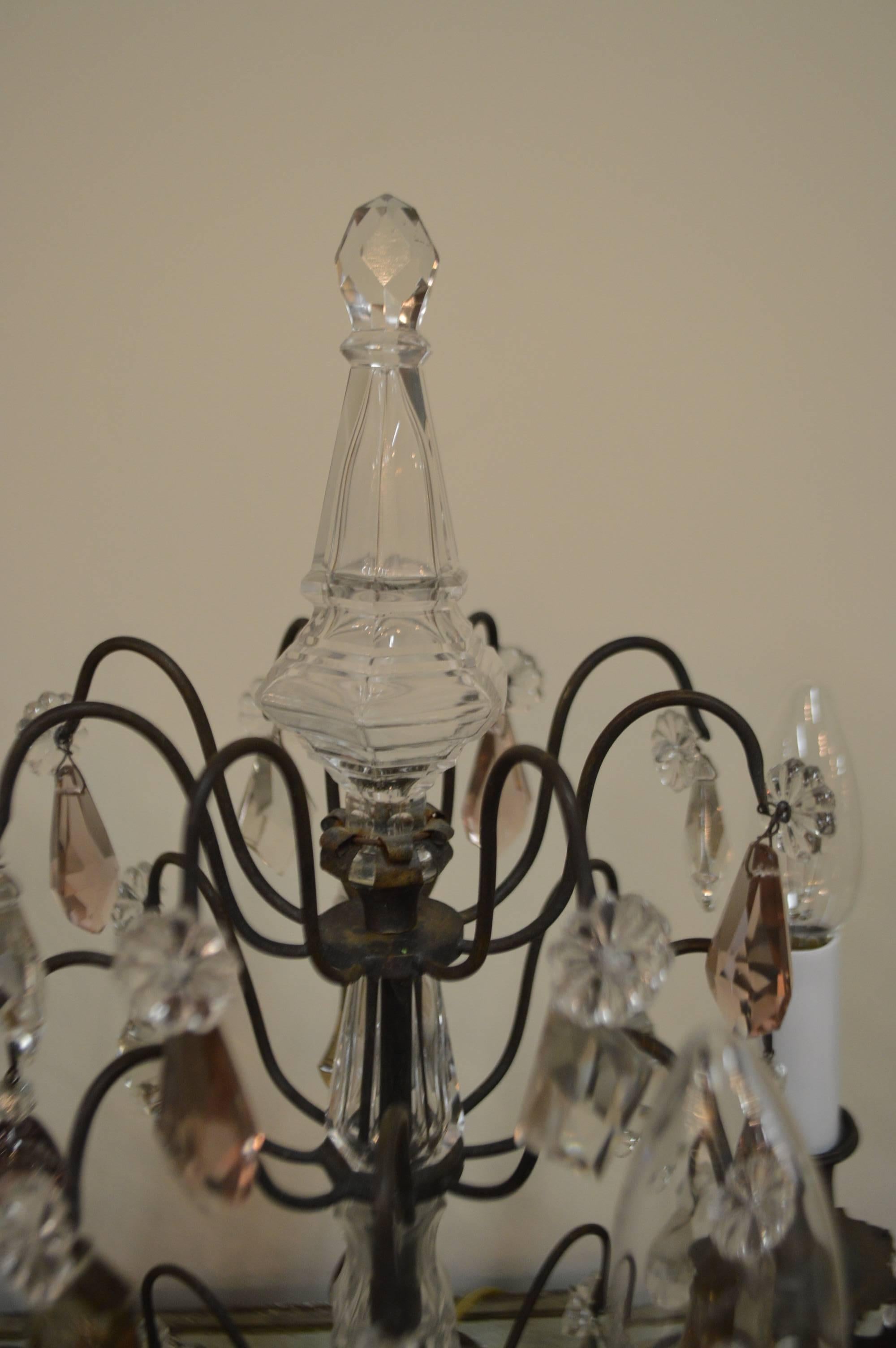 20th Century Pair of Louis XV Style Bronze and Crystal Candelabra