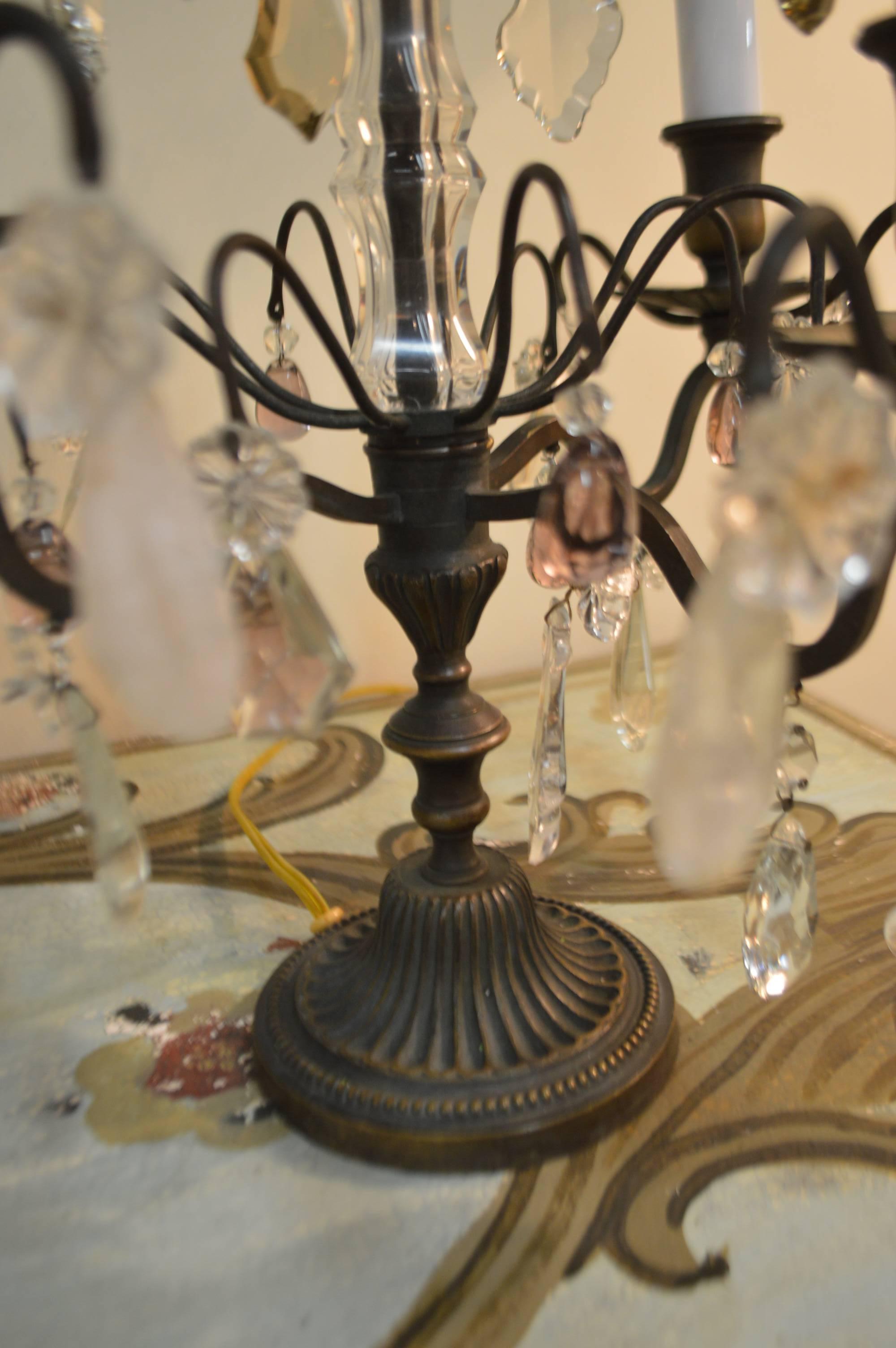 Pair of Louis XV Style Bronze and Crystal Candelabra 1