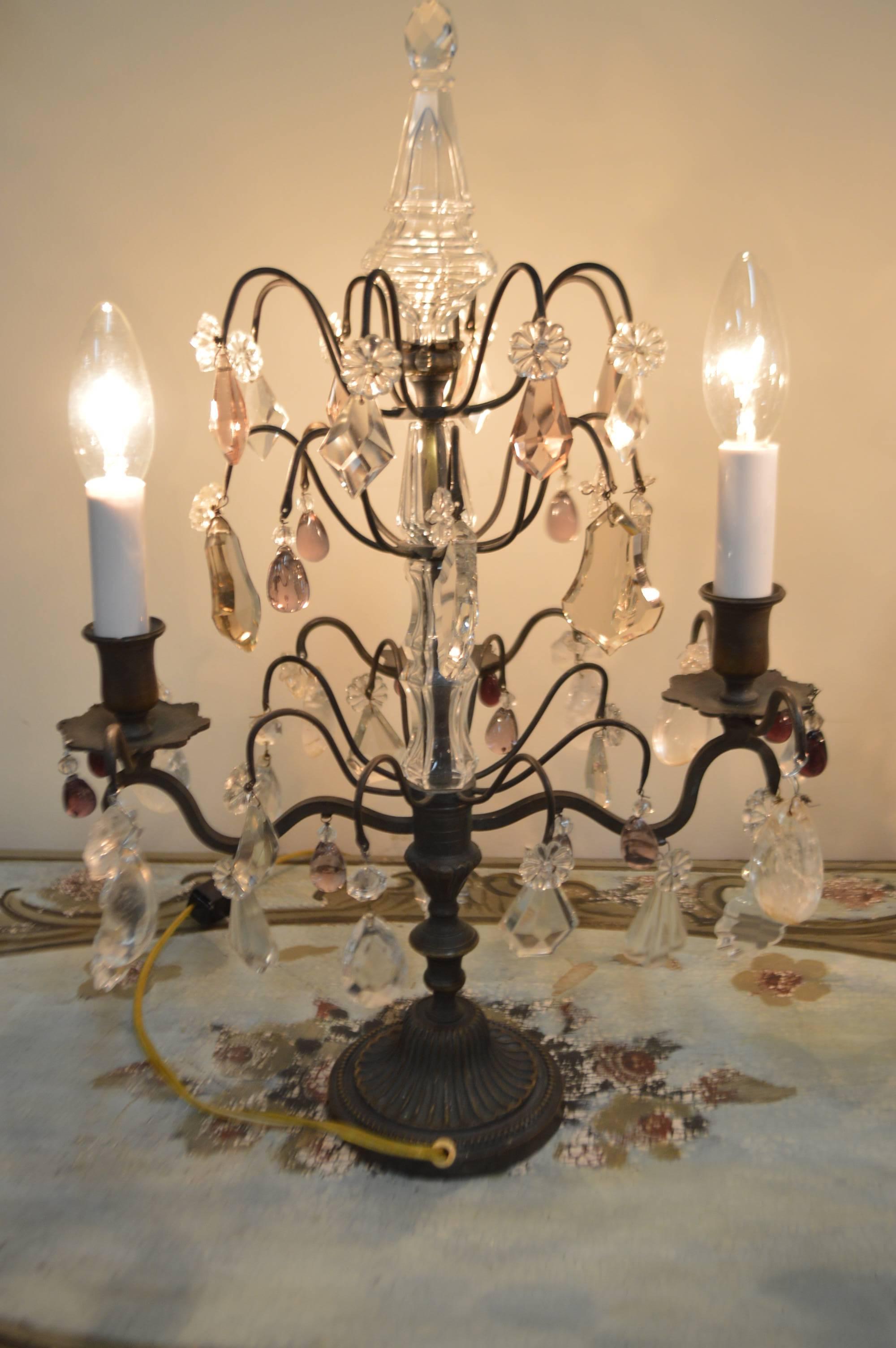 Pair of Louis XV Style Bronze and Crystal Candelabra 2