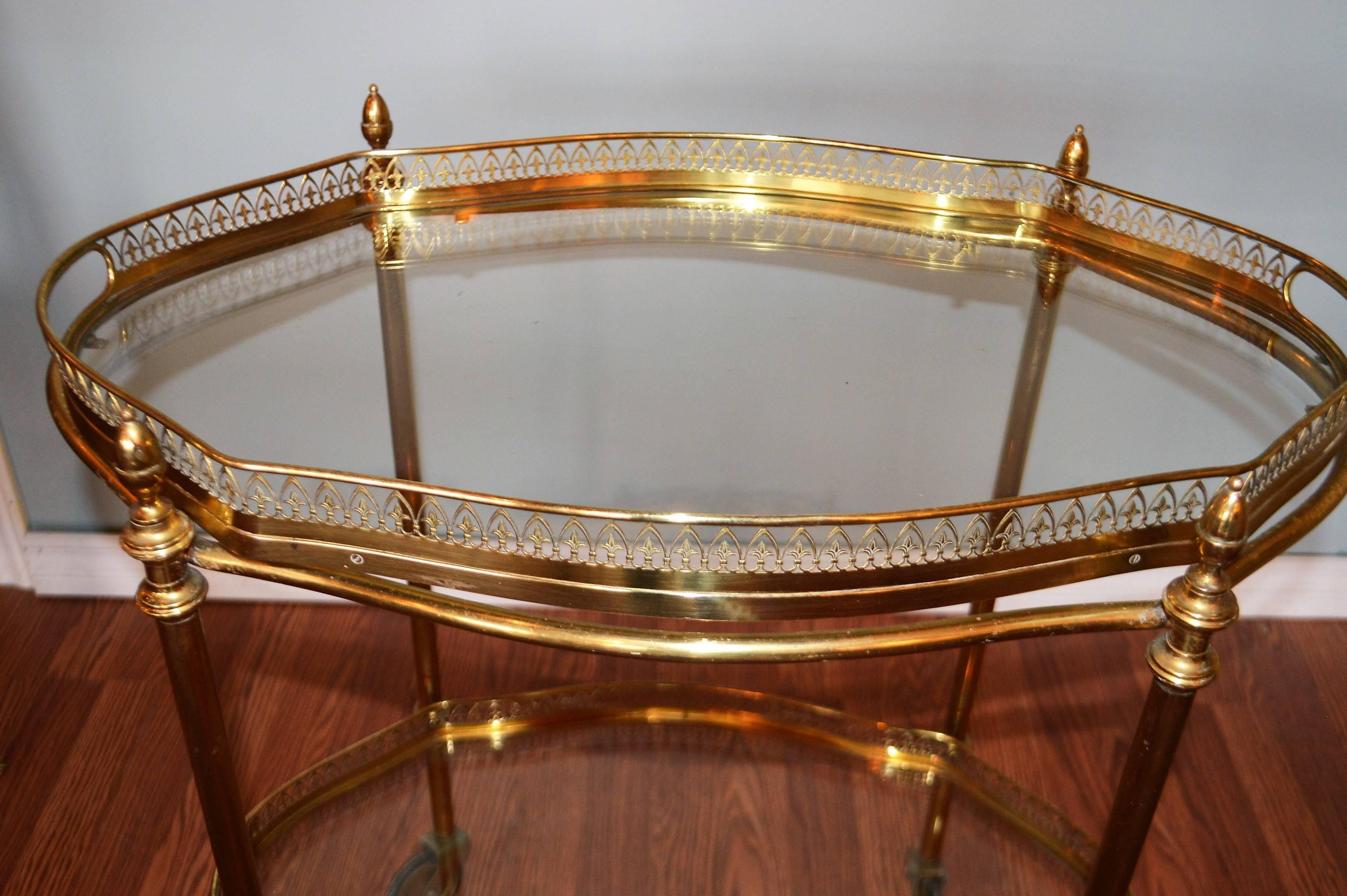 Neoclassical French Mid-Century Brass Bar Cart