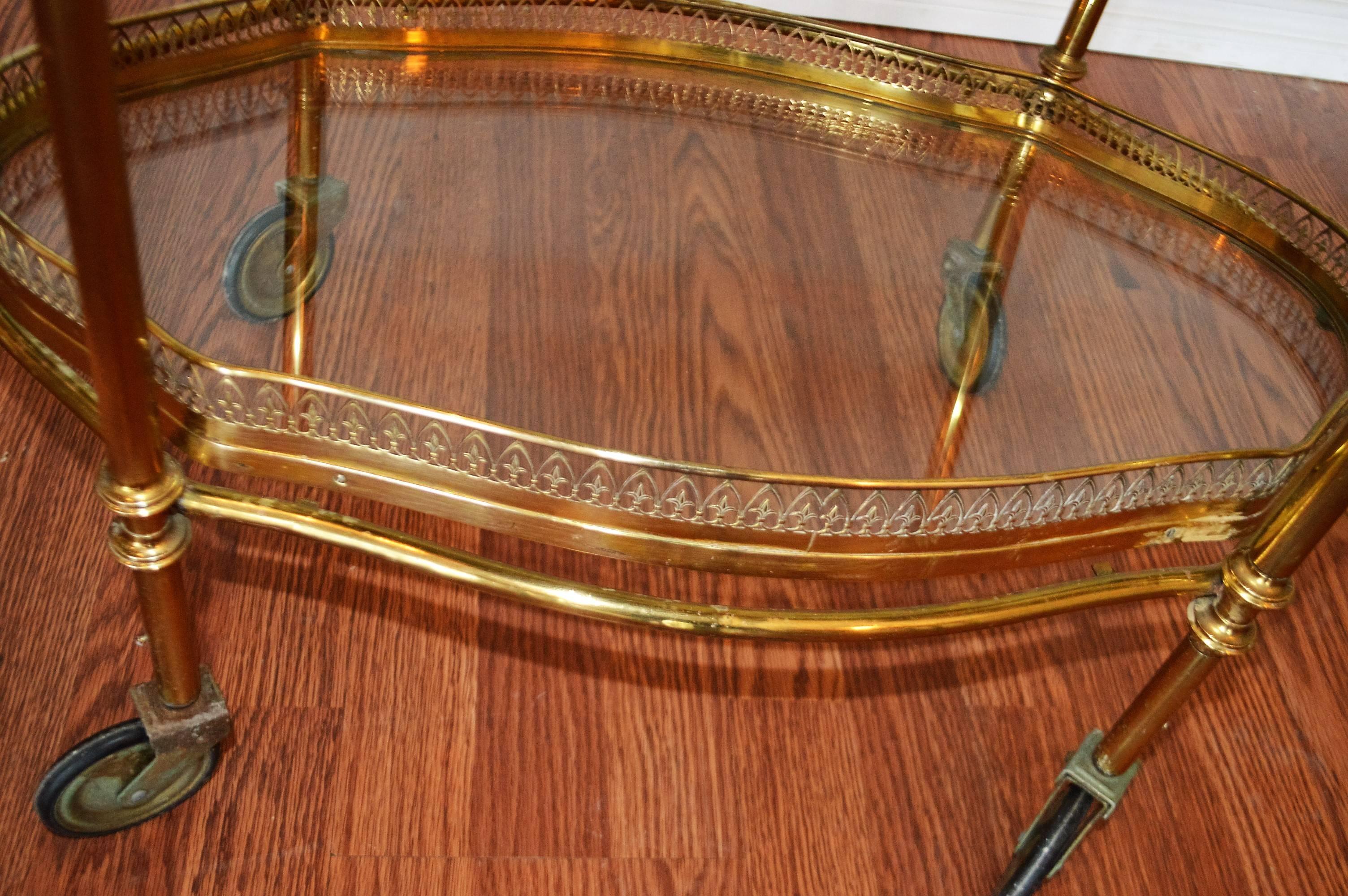 French Mid-Century Brass Bar Cart In Good Condition In Oakville, ON