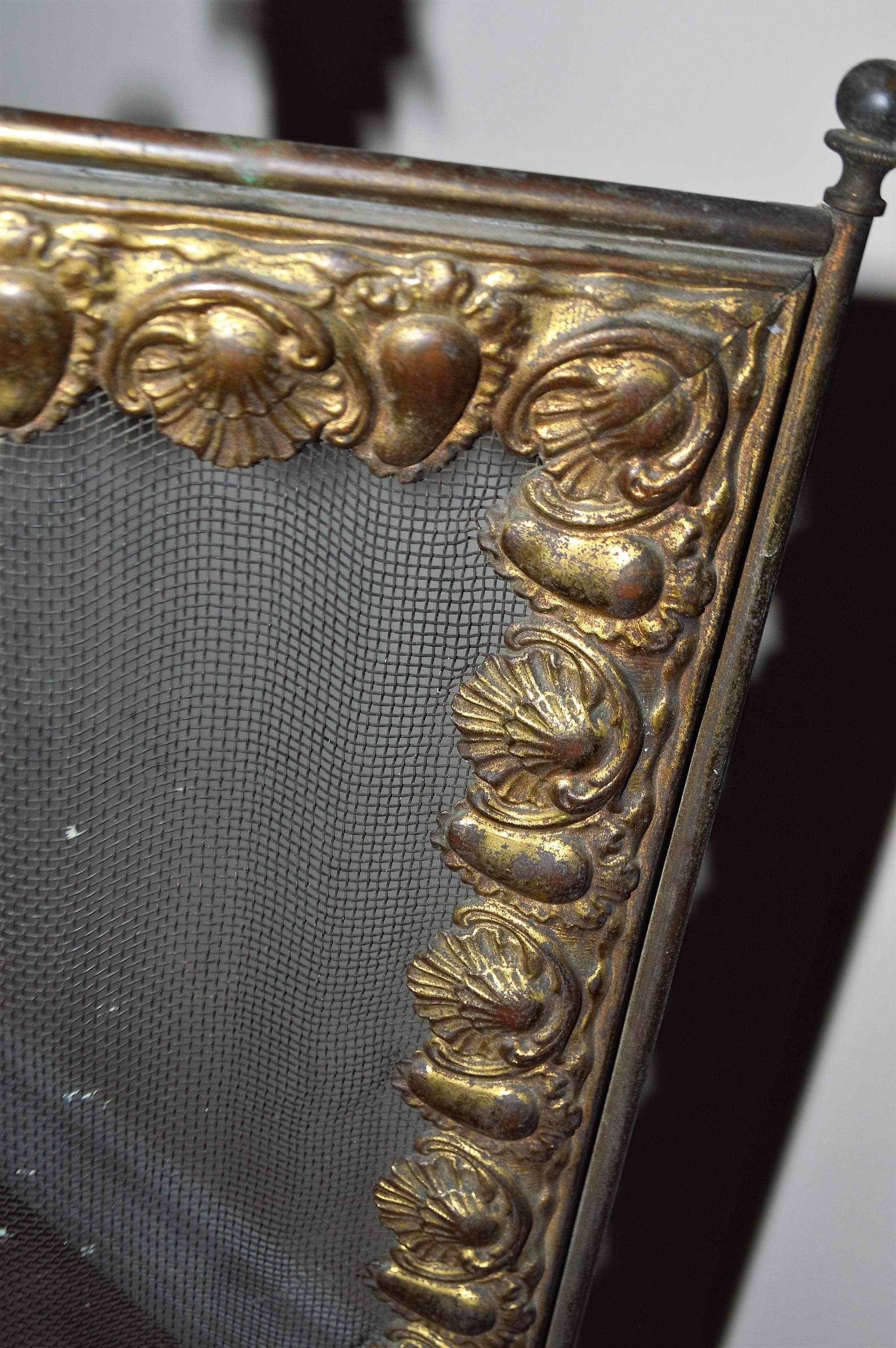 Napoleon III French Folding Bronze and Mesh Fireplace Screen For Sale