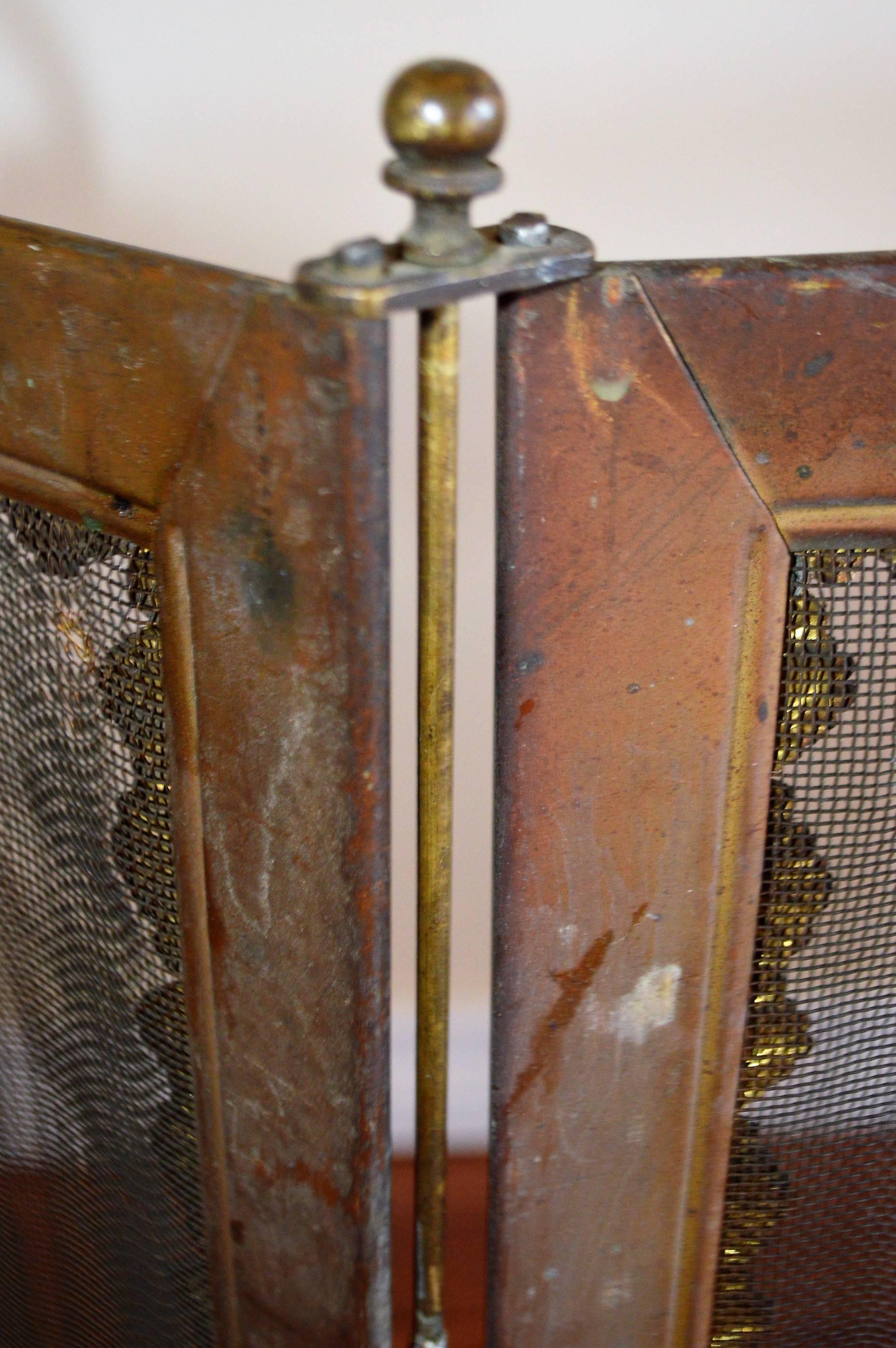20th Century French Folding Bronze and Mesh Fireplace Screen For Sale