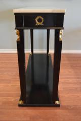Empire Style, Ebonized Console Table with Bronze Sphinx Headdress and Marble Top