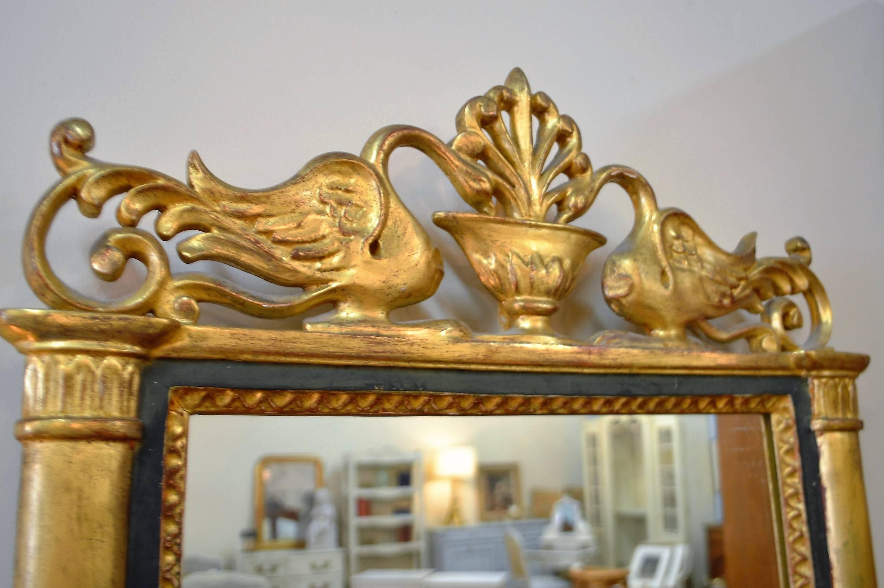 Empire 19th Century Gilded Mirror with Swan Motif For Sale