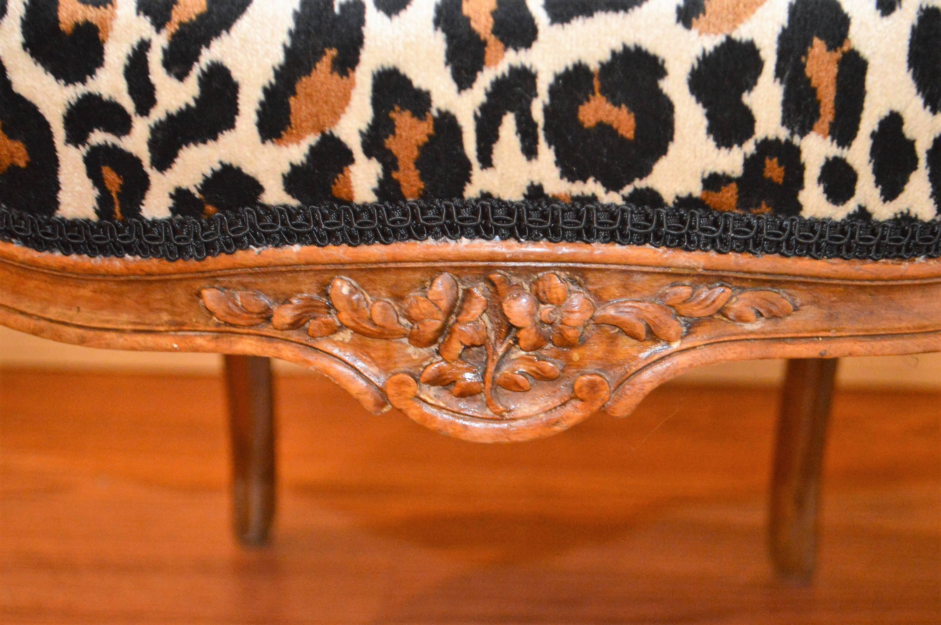 20th Century Louis XV Style Walnut Bergere Upholstered in Leopard Chenille
