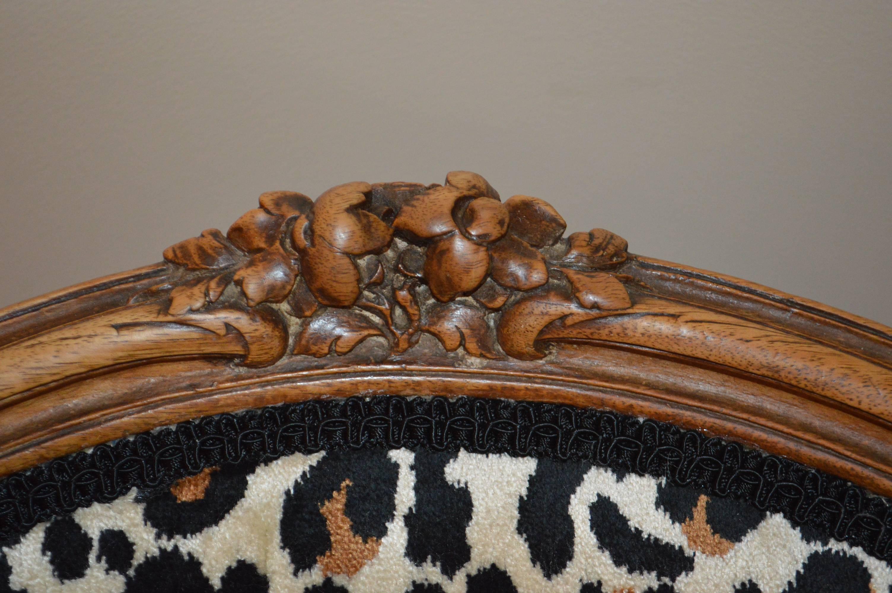 Louis XV Style Walnut Bergere Upholstered in Leopard Chenille 1