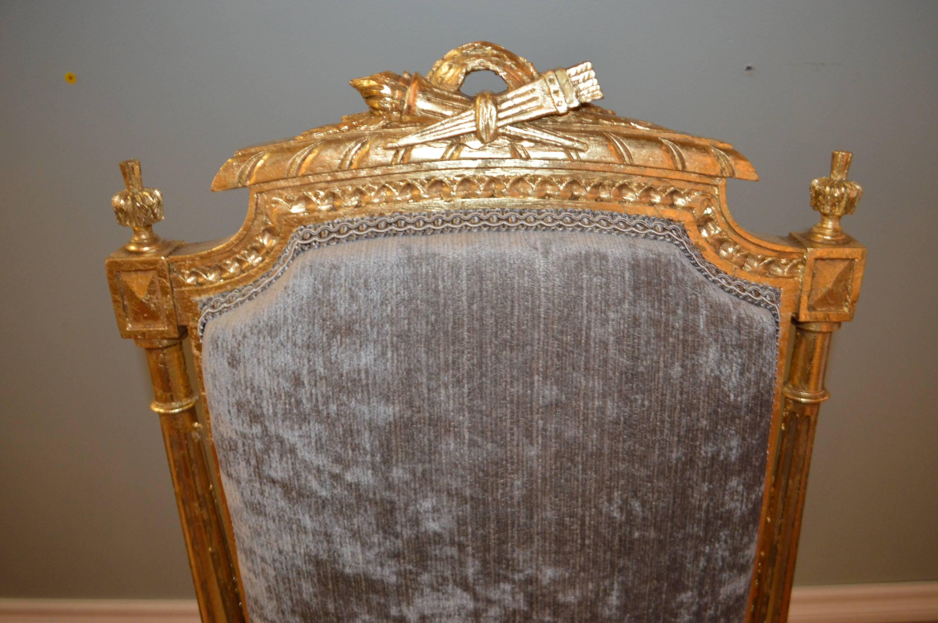French Pair of Louis XVI Style Gilded Side Chairs