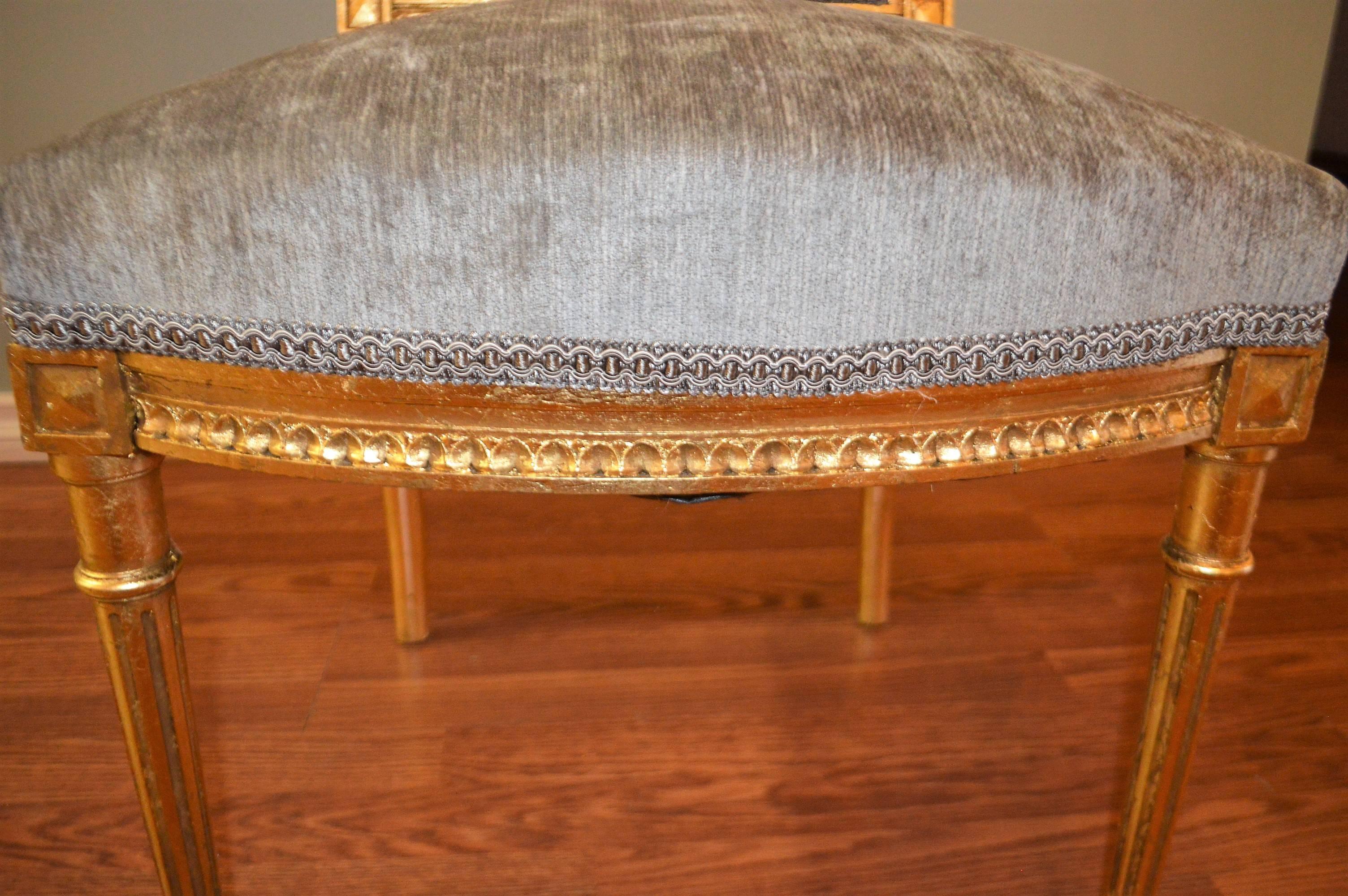 Pair of Louis XVI Style Gilded Side Chairs In Excellent Condition In Oakville, ON