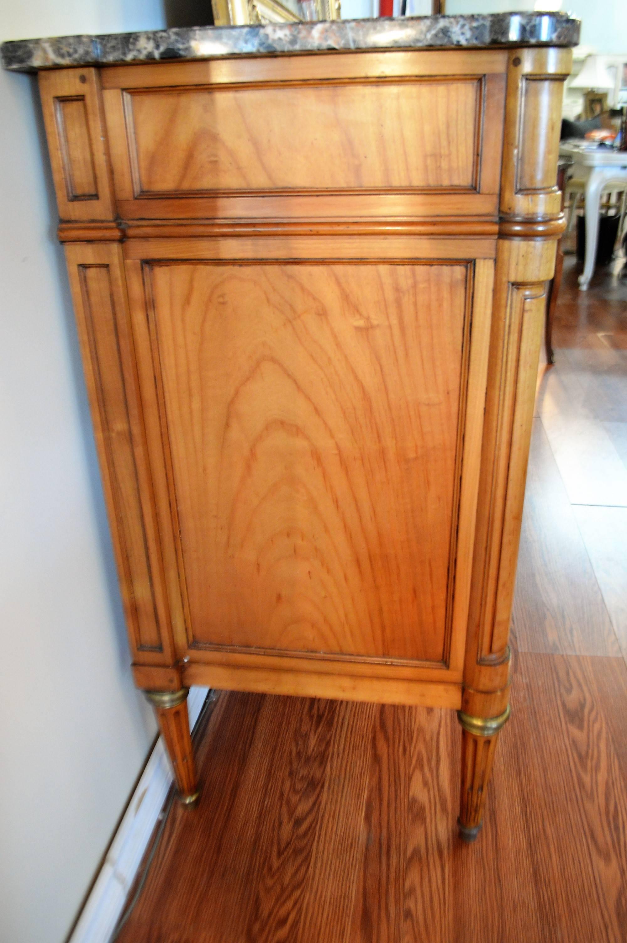 French Louis XVI Style Cherry Wood Buffet or Cabinet with Marble Top