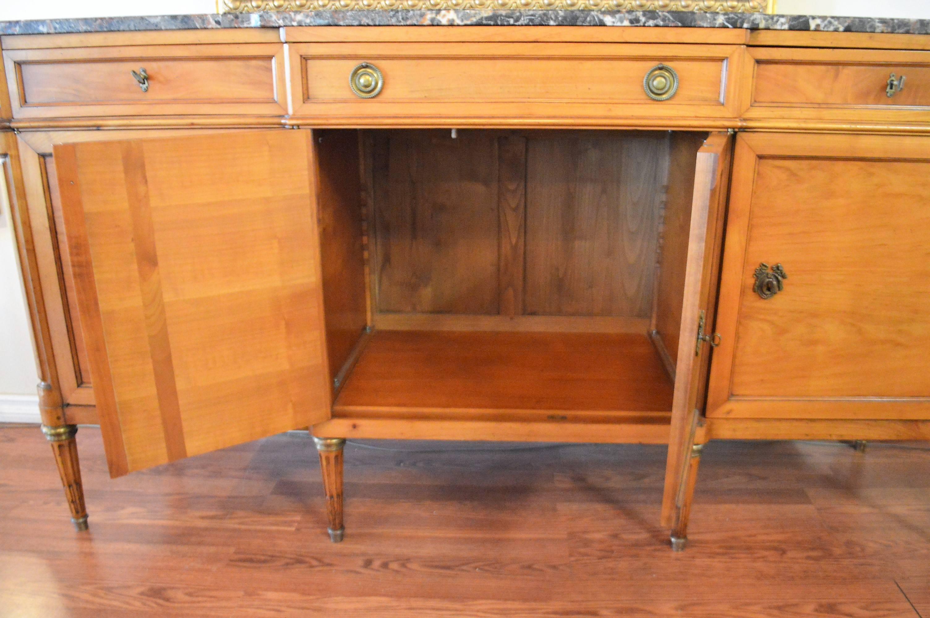 Louis XVI Style Cherry Wood Buffet or Cabinet with Marble Top 3
