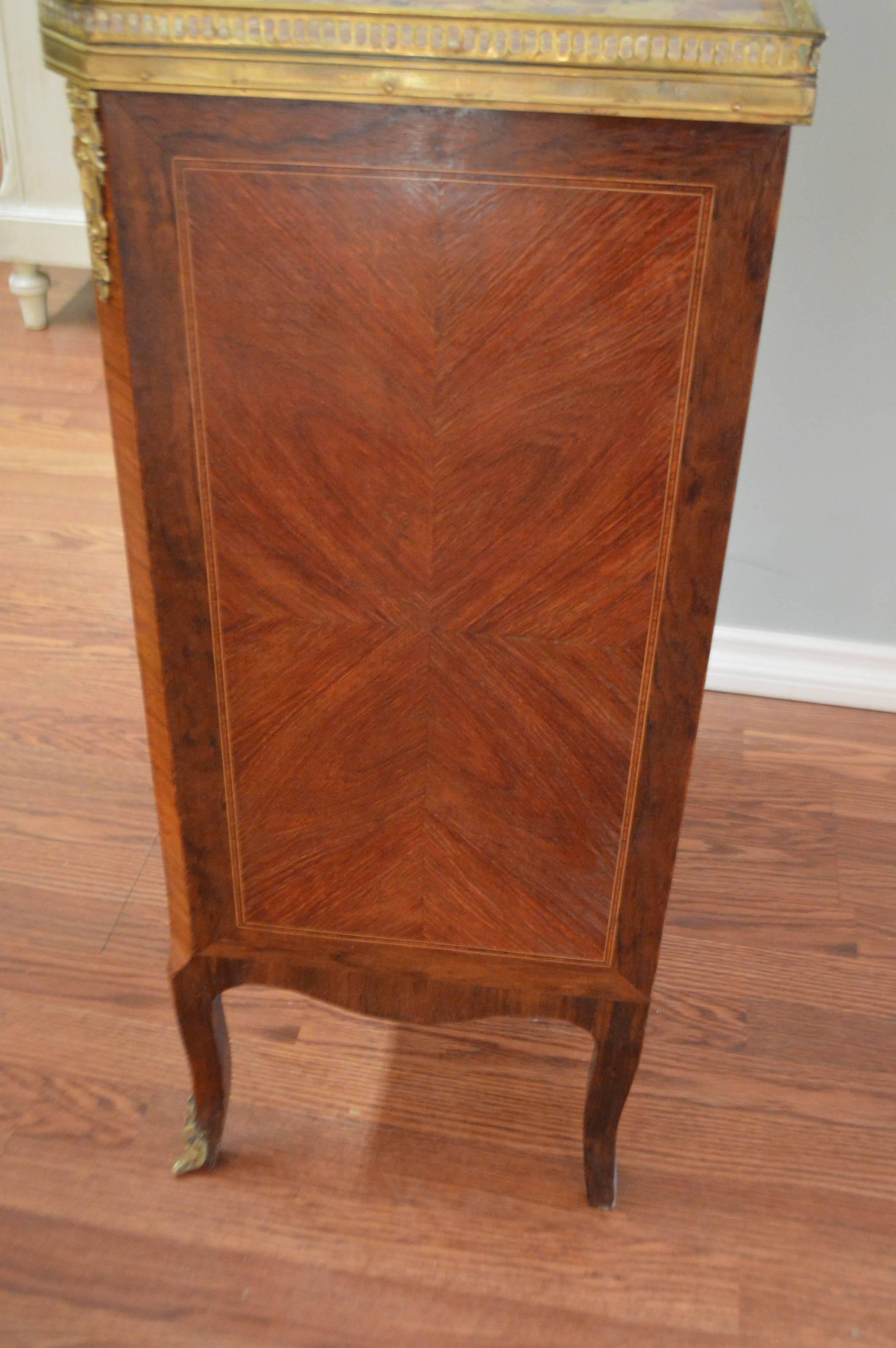 French Transitional Style Inlay Two-Door Cabinet with Marble Top