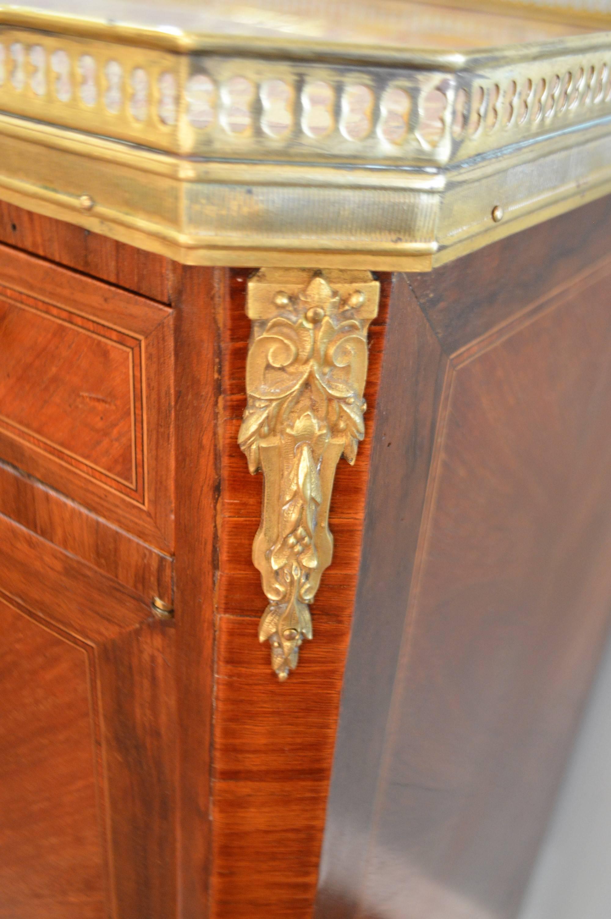 Louis XV Transitional Style Inlay Two-Door Cabinet with Marble Top