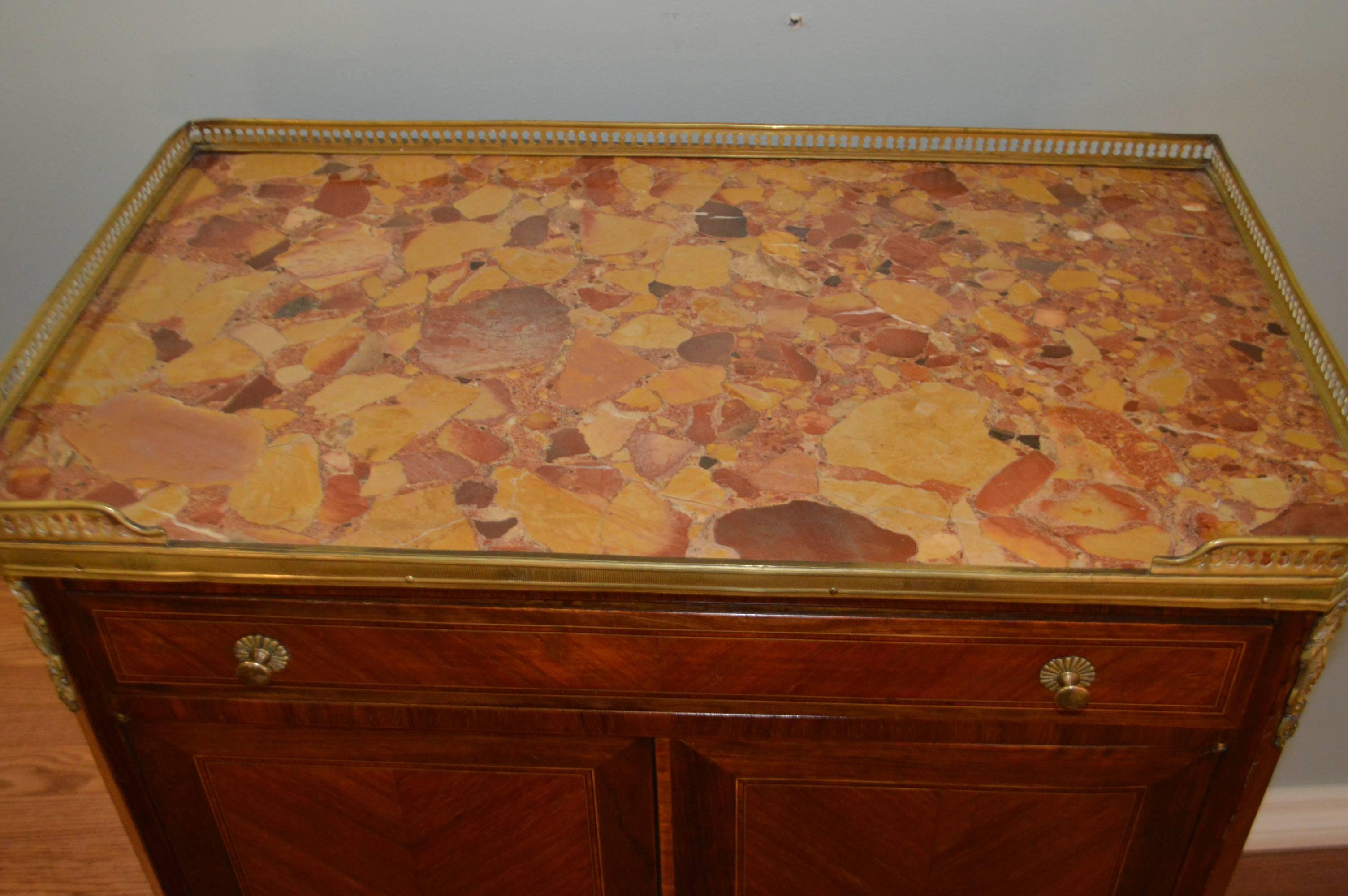 20th Century Transitional Style Inlay Two-Door Cabinet with Marble Top